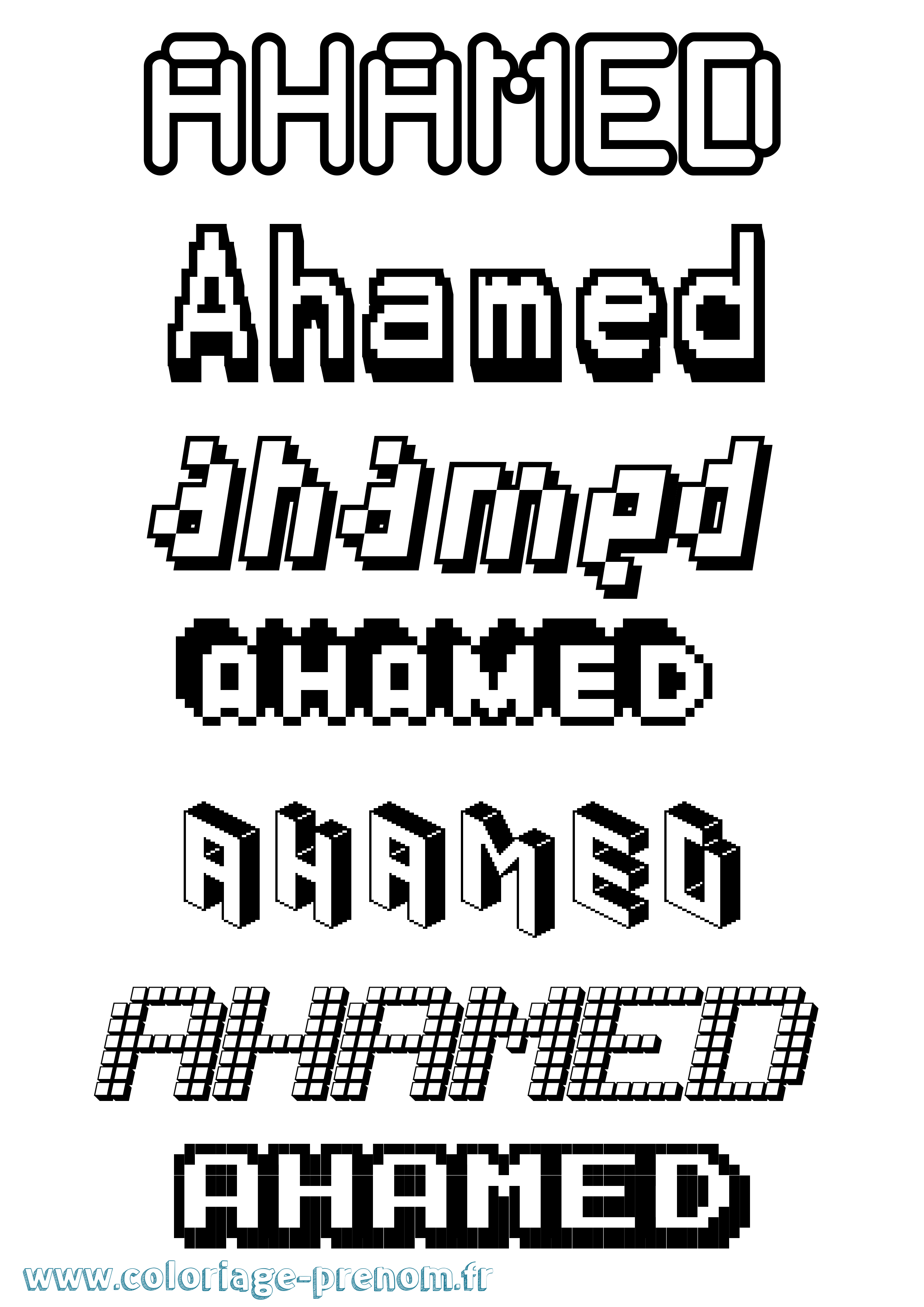 Coloriage prénom Ahamed Pixel