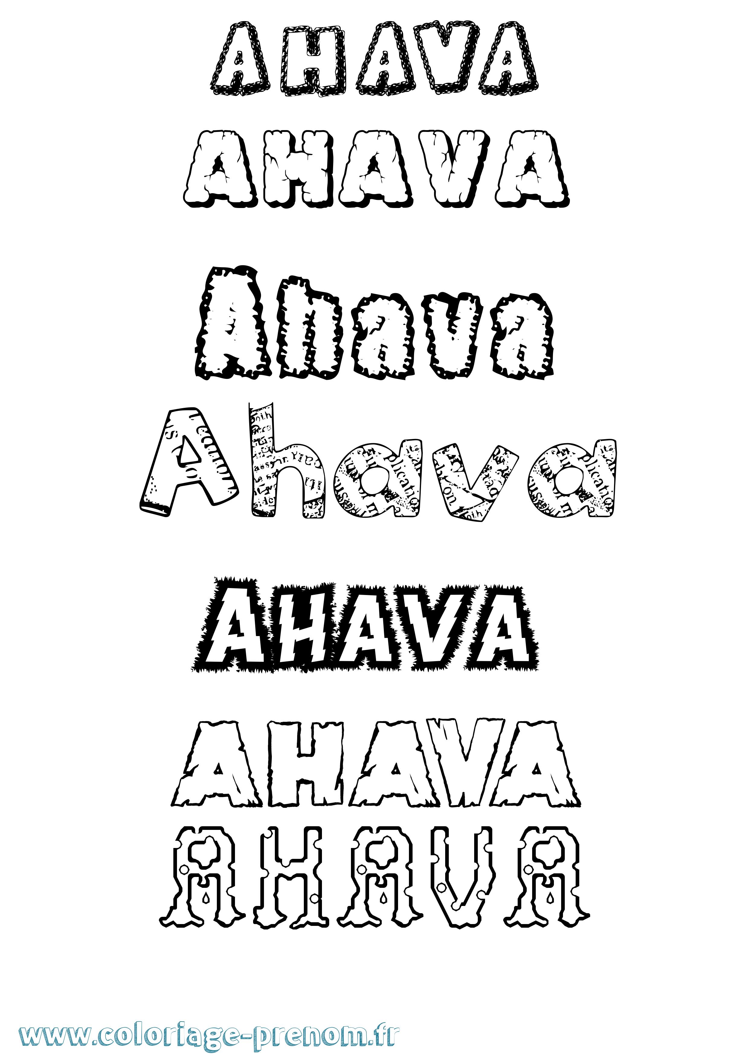Coloriage prénom Ahava Destructuré