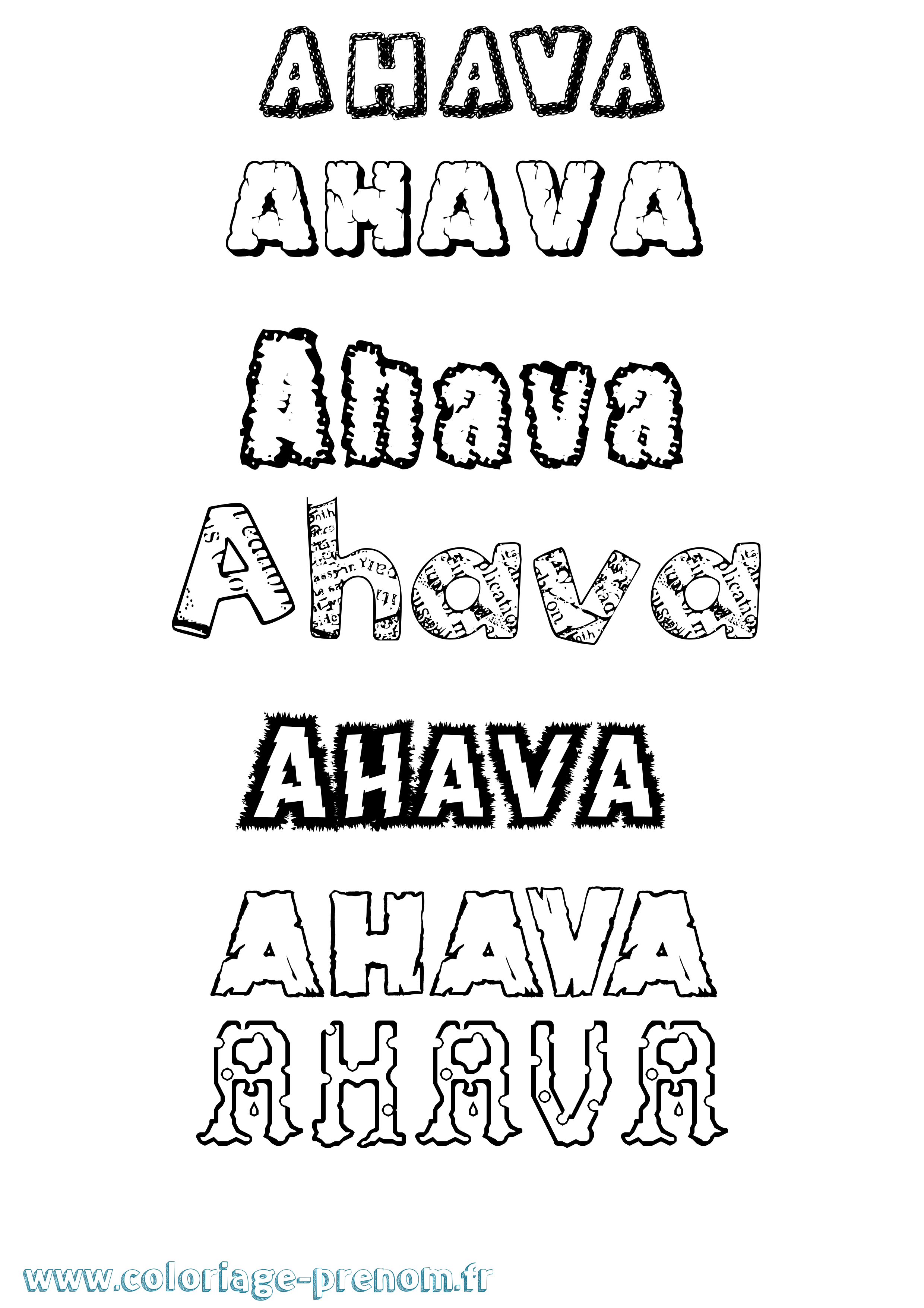 Coloriage Ahava Destructuré Coloriage prénom Ahava Destructuré
