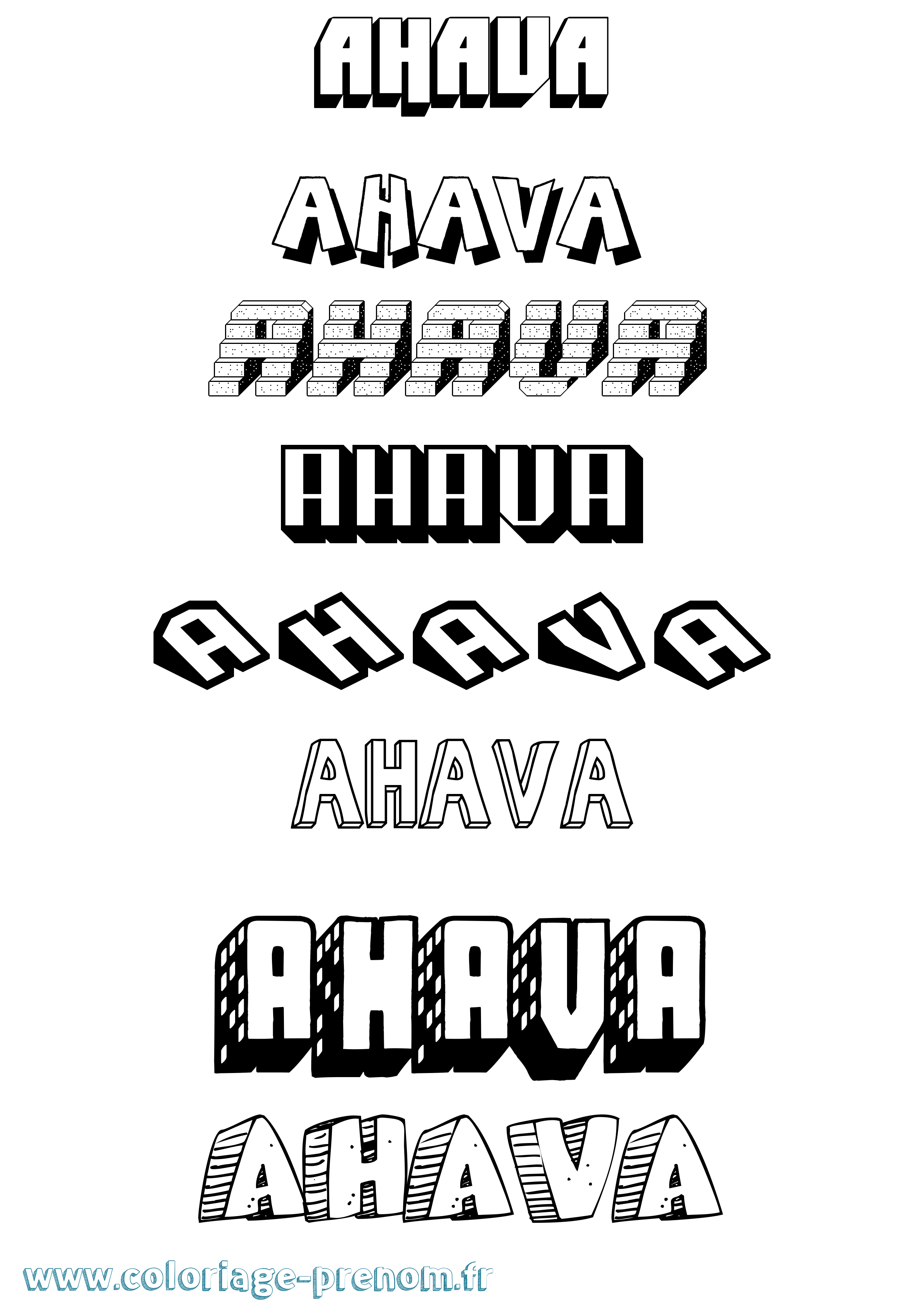 Coloriage Ahava Effet 3D Coloriage prénom Ahava Effet 3D