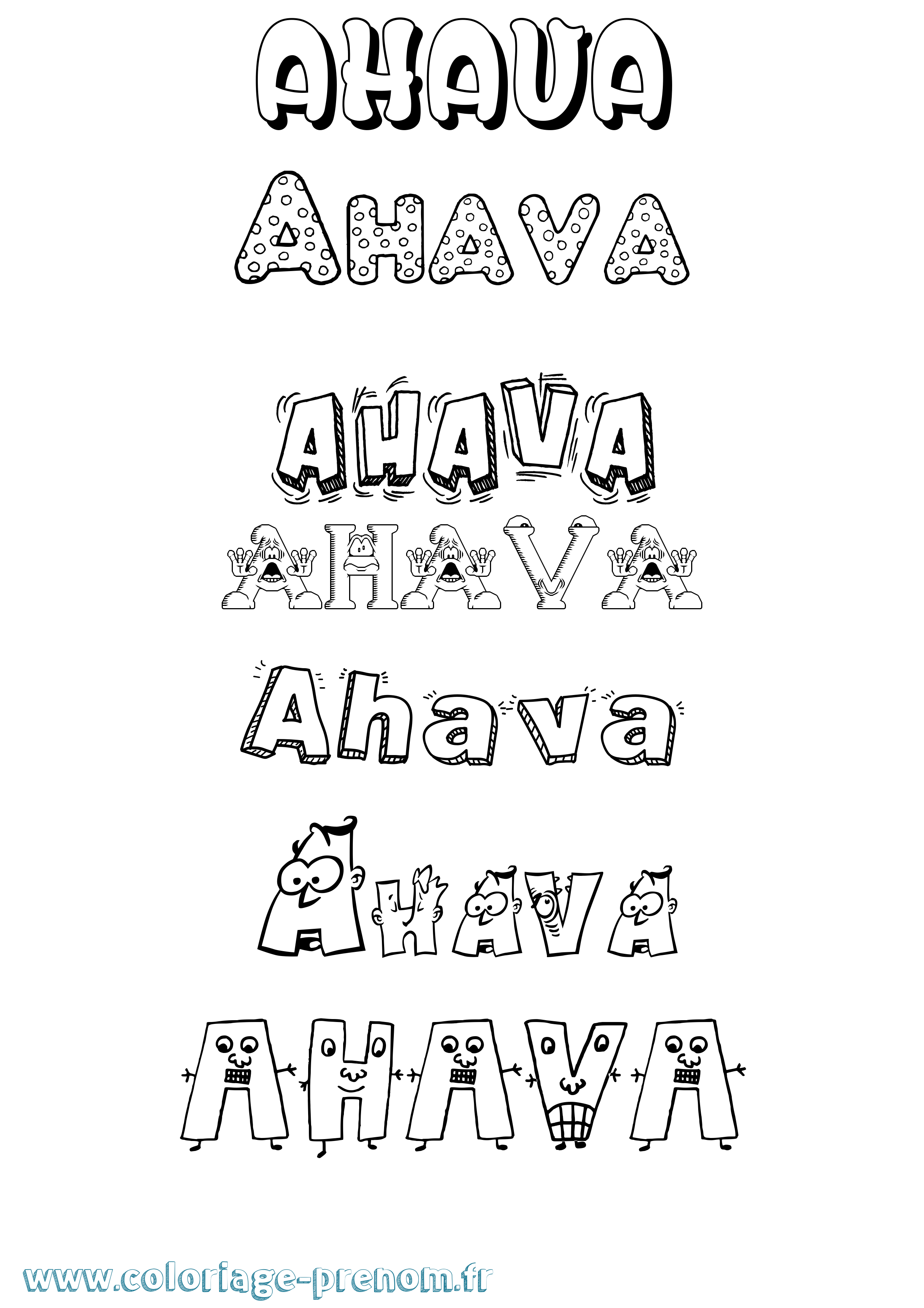Coloriage prénom Ahava Fun
