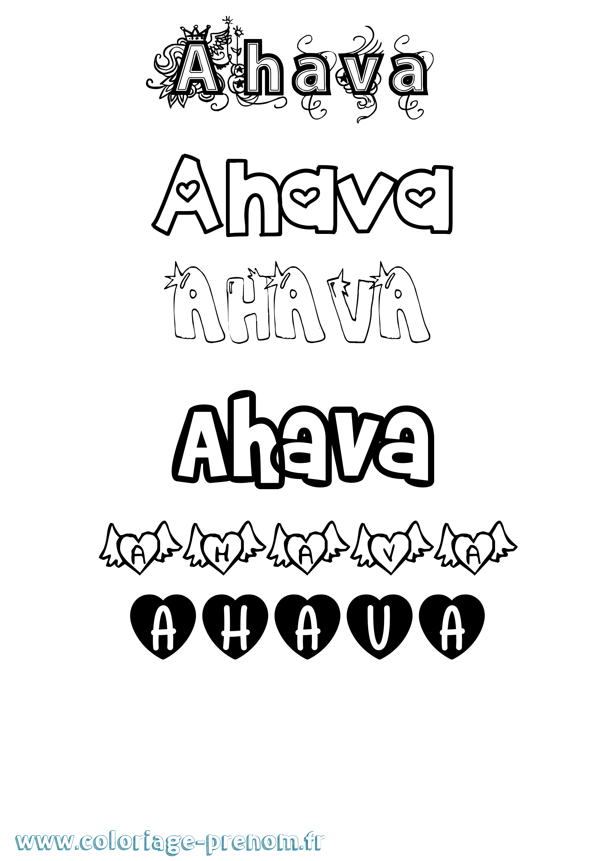 Coloriage prénom Ahava Girly