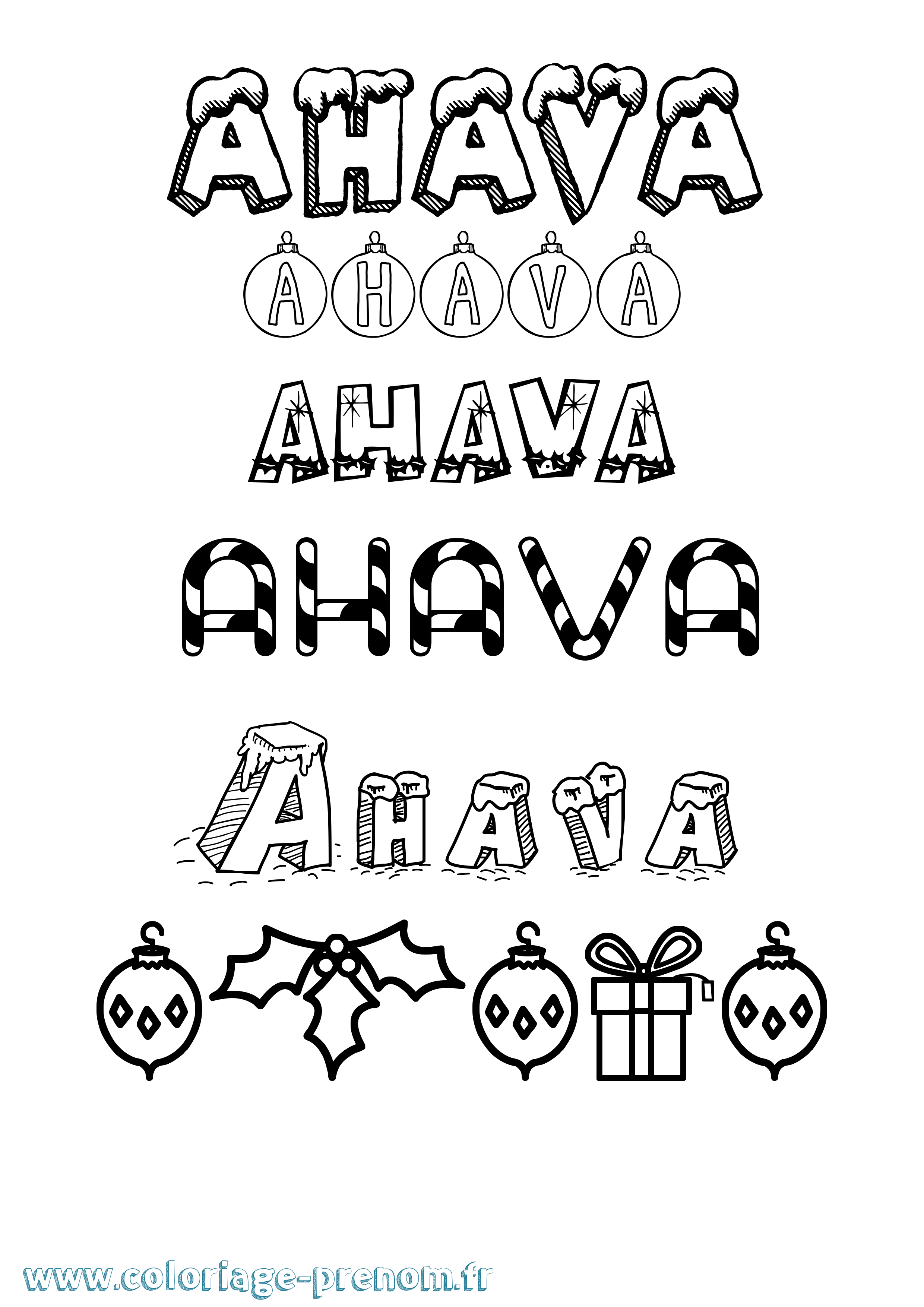 Coloriage Ahava Noël Coloriage prénom Ahava Noël