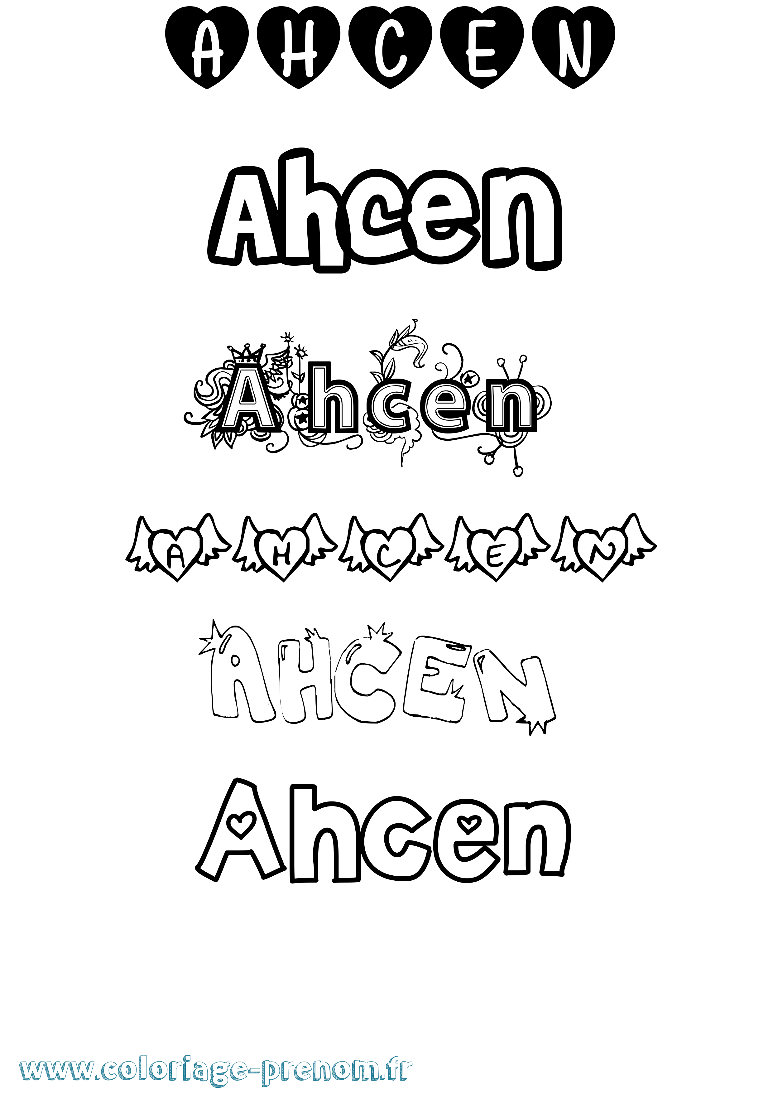 Coloriage prénom Ahcen Girly