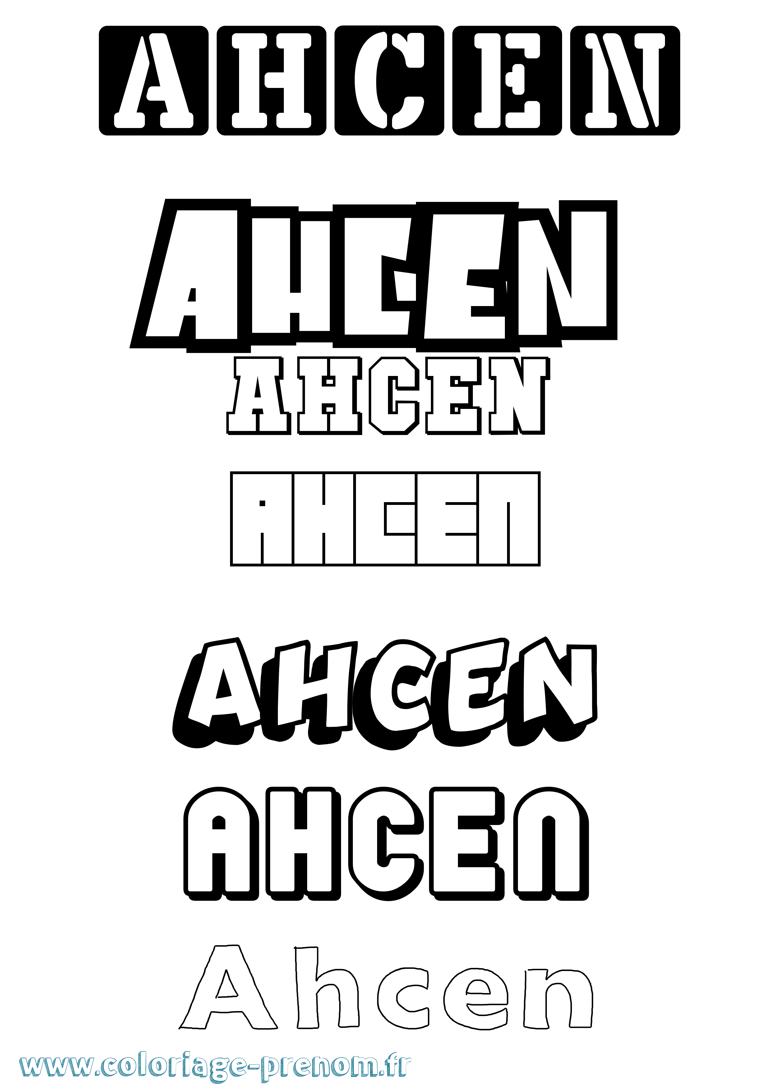 Coloriage prénom Ahcen Simple