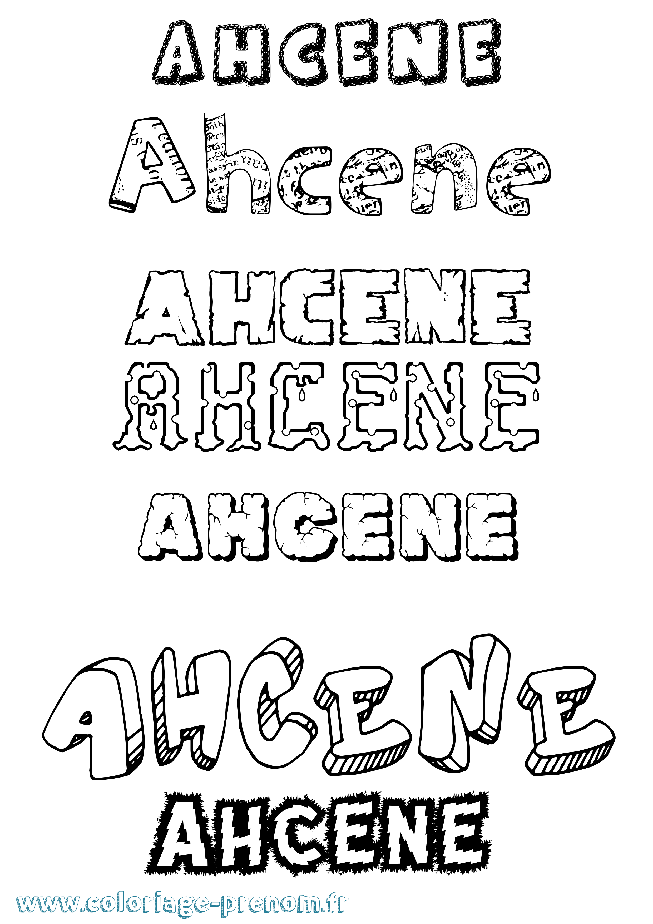 Coloriage prénom Ahcene Destructuré