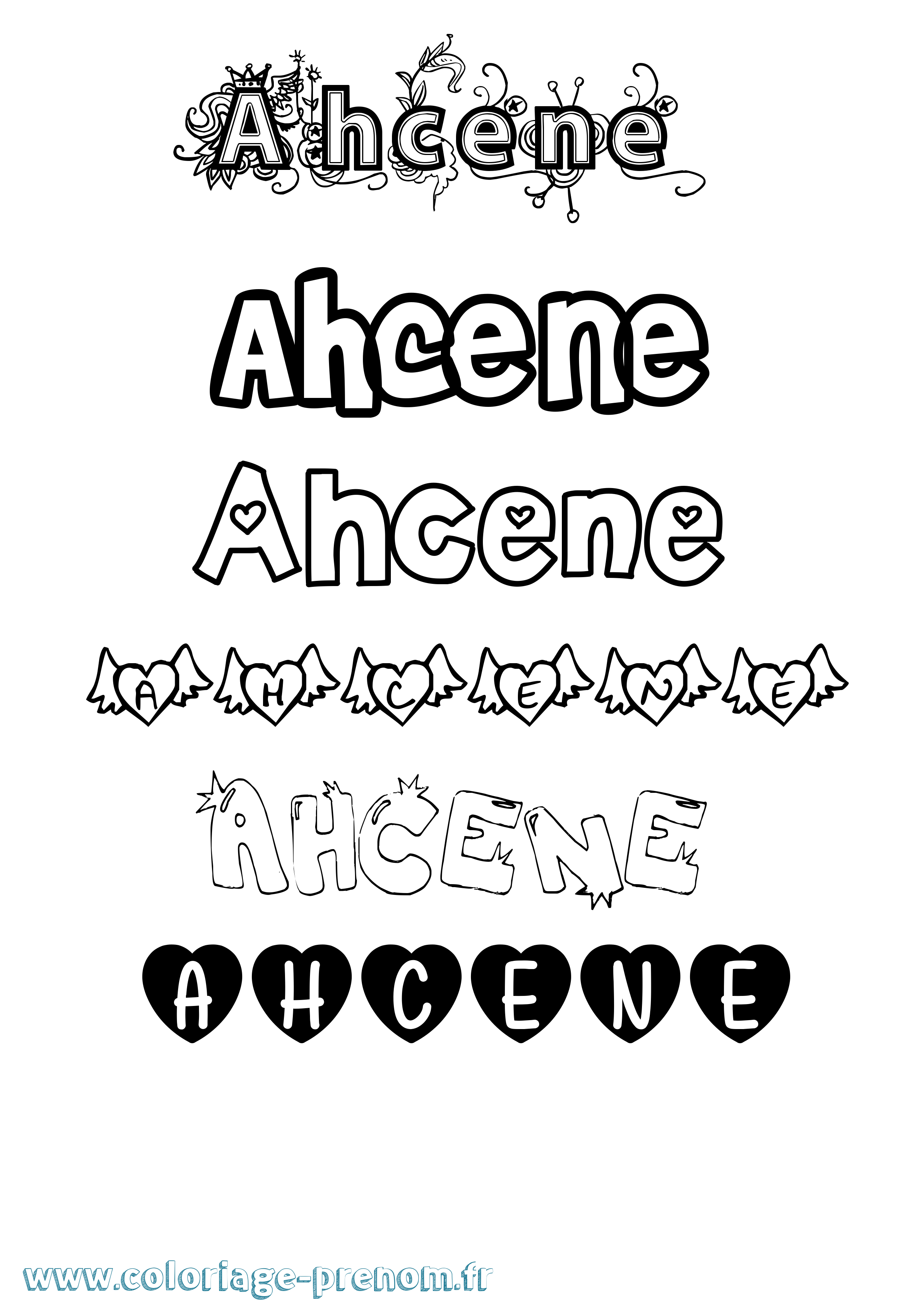 Coloriage prénom Ahcene Girly