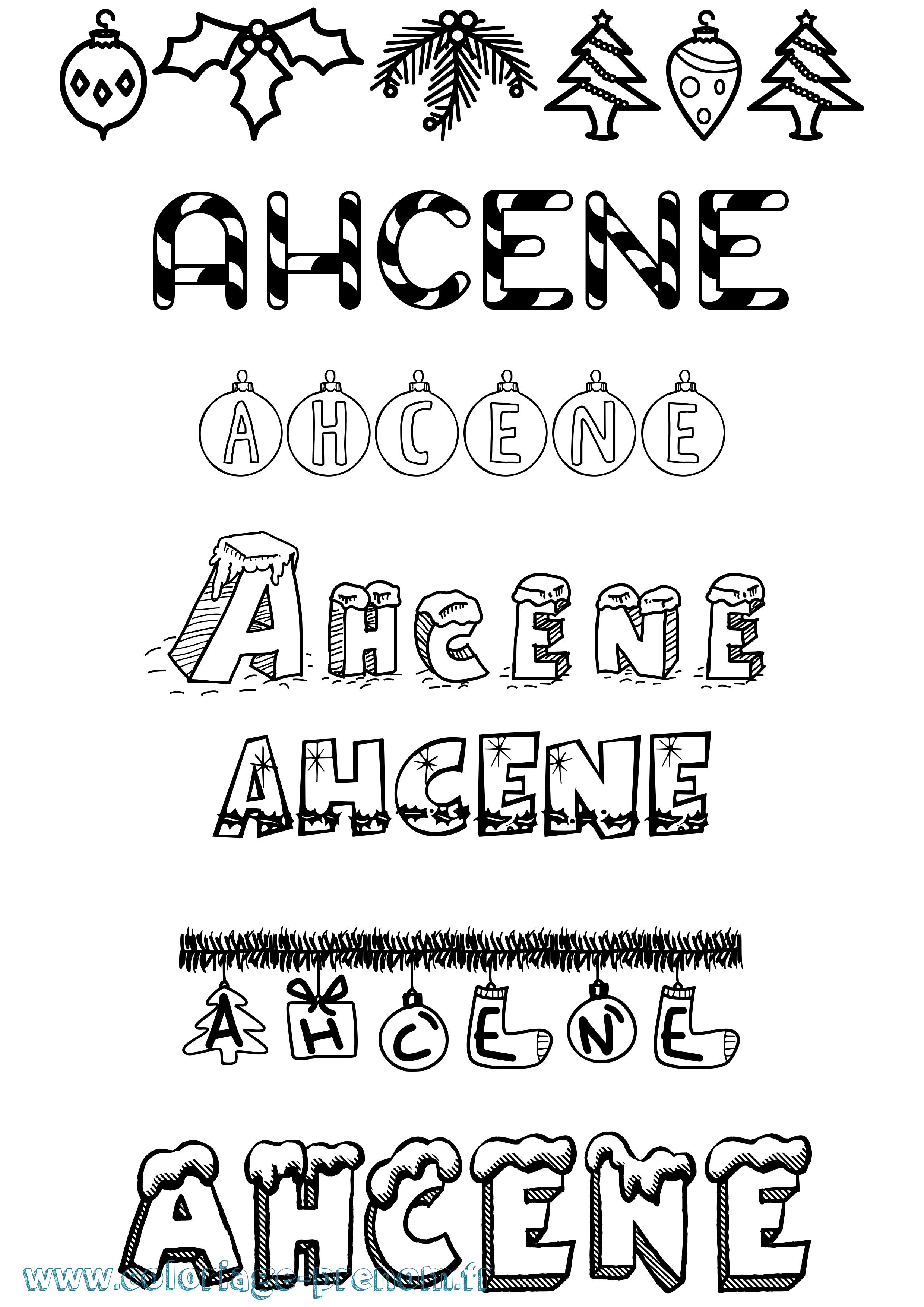 Coloriage Ahcene Noël Coloriage prénom Ahcene Noël