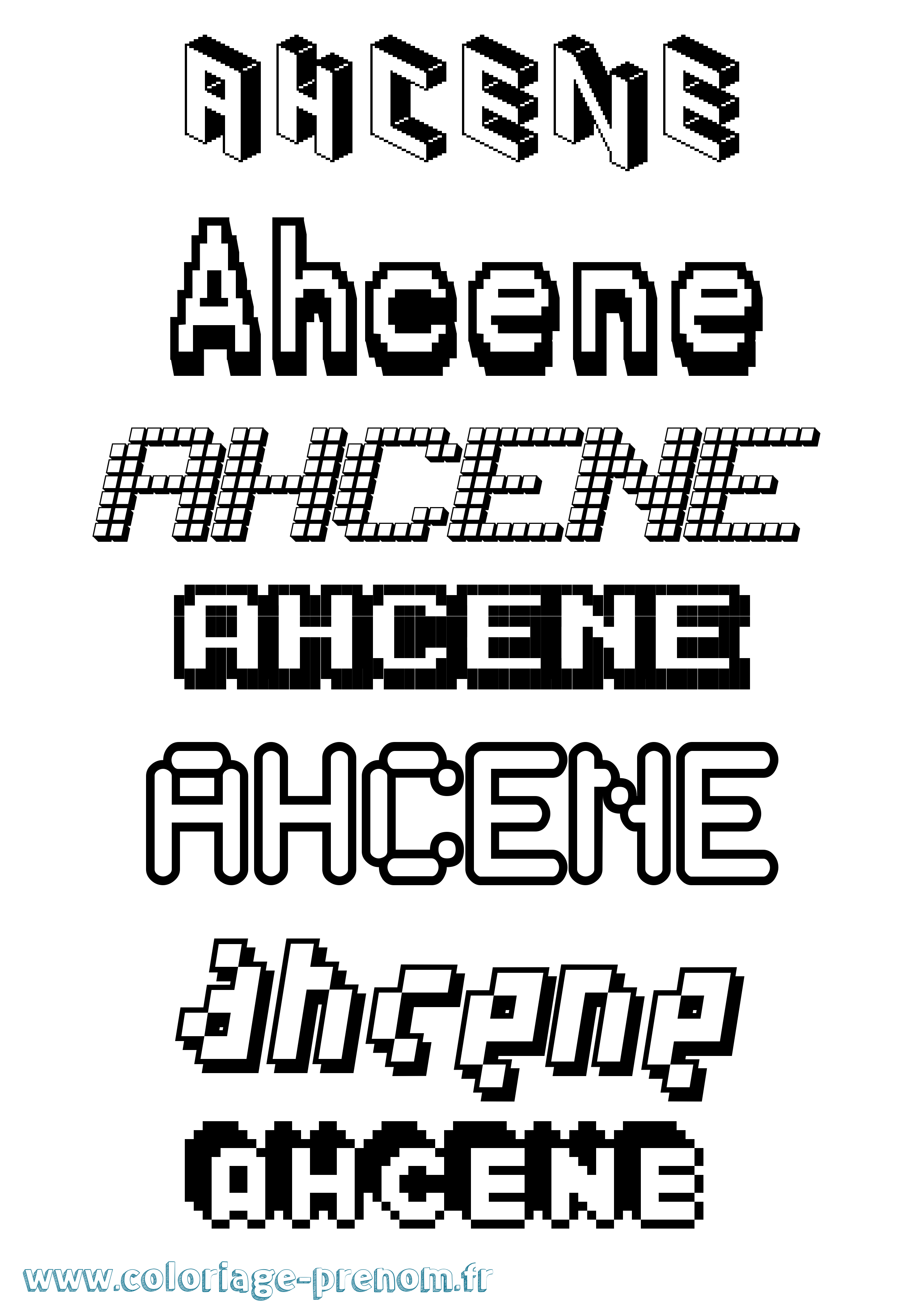 Coloriage prénom Ahcene Pixel