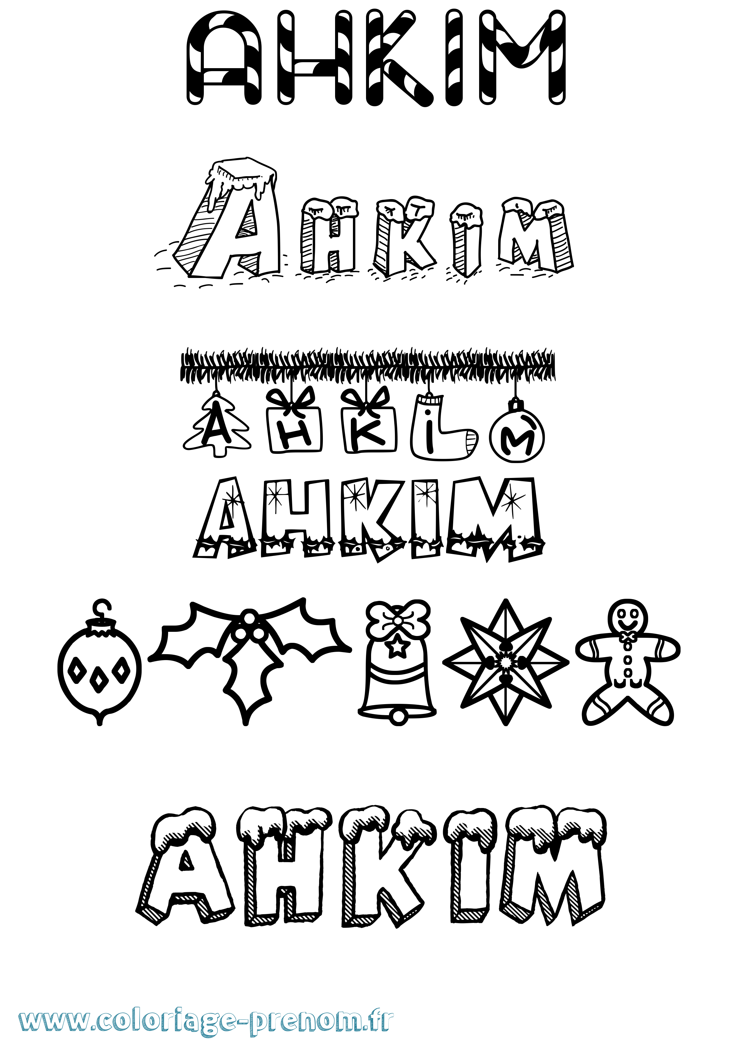 Coloriage Ahkim Noël Coloriage prénom Ahkim Noël