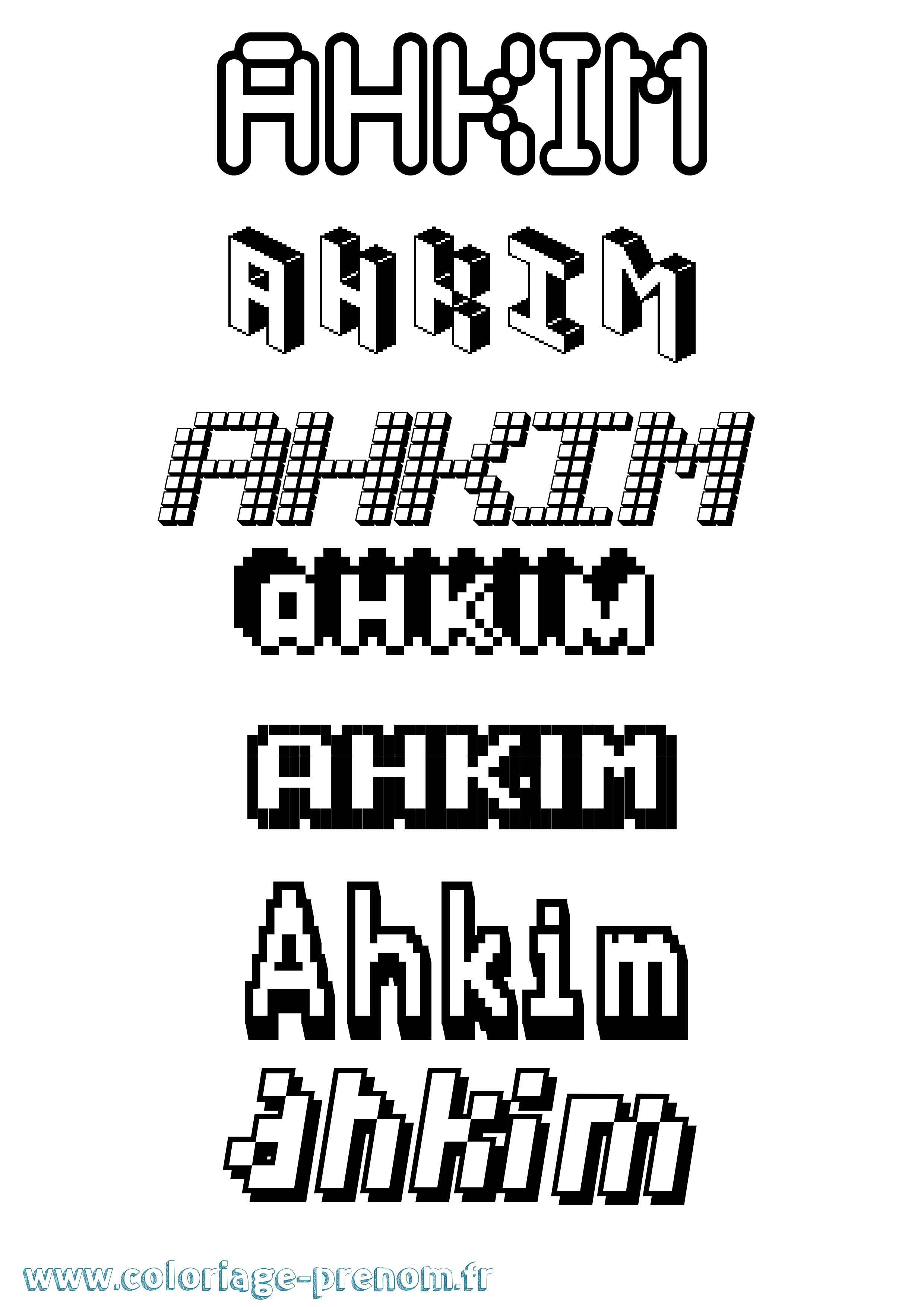 Coloriage prénom Ahkim Pixel