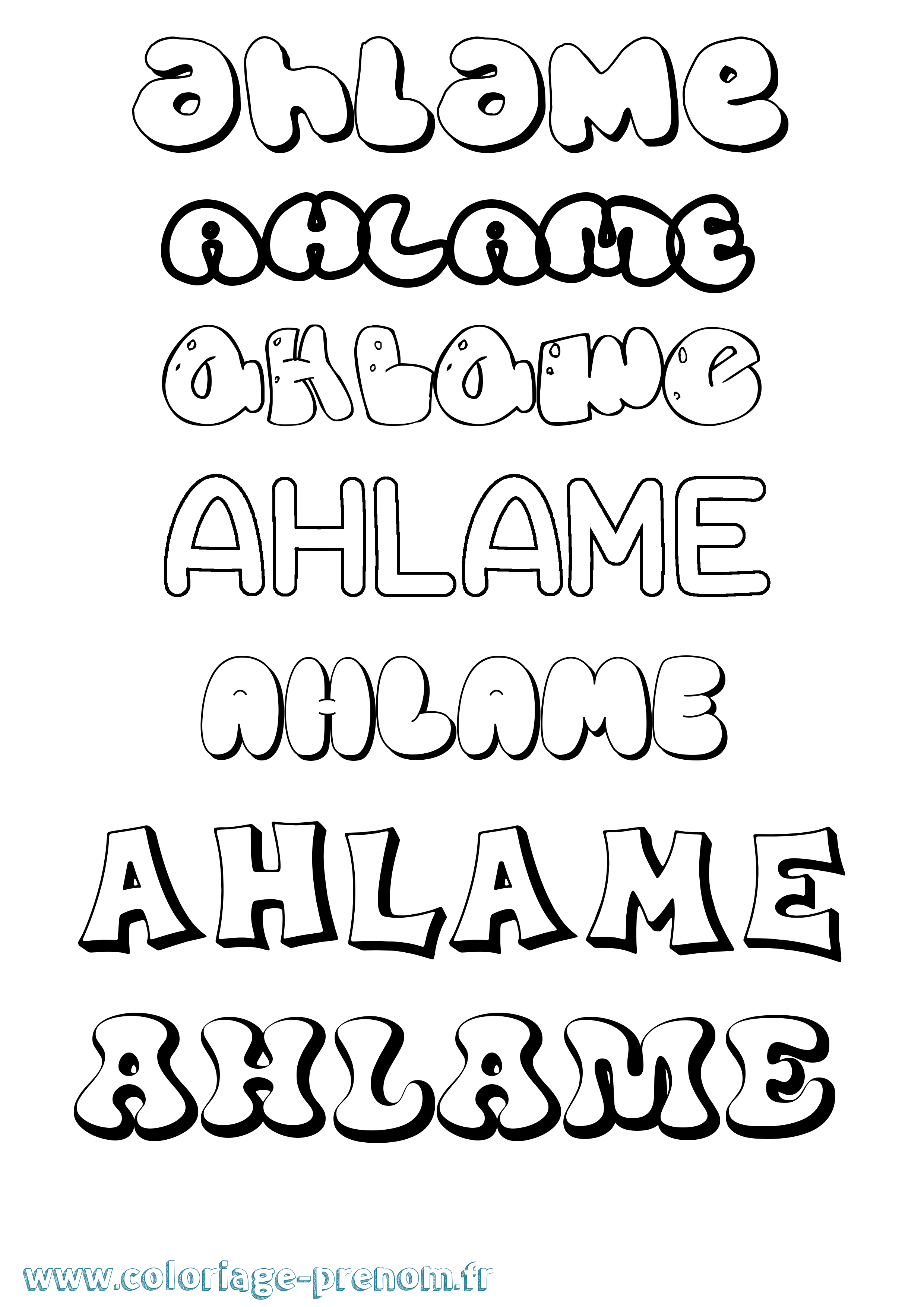 Coloriage prénom Ahlame Bubble