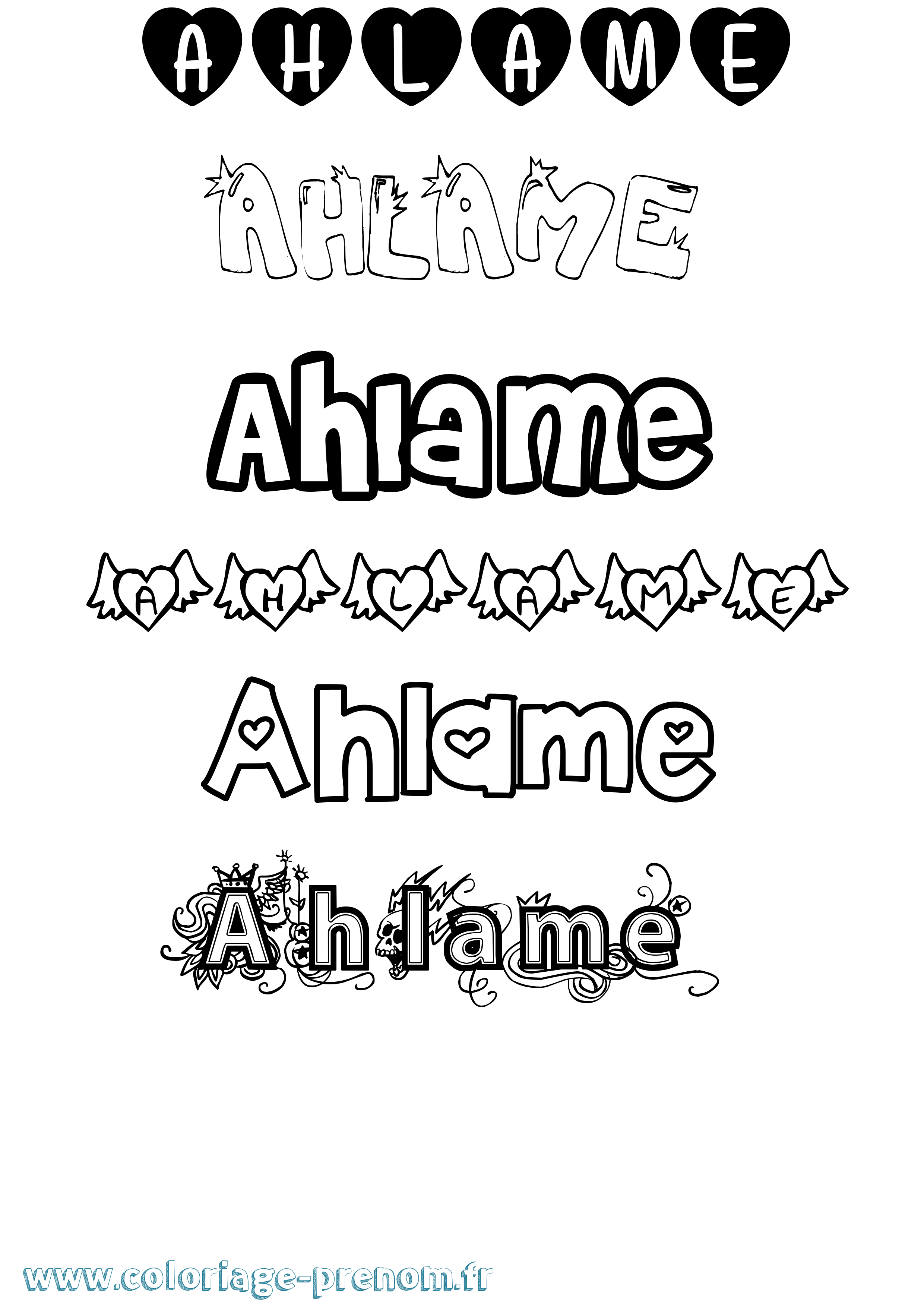 Coloriage prénom Ahlame Girly