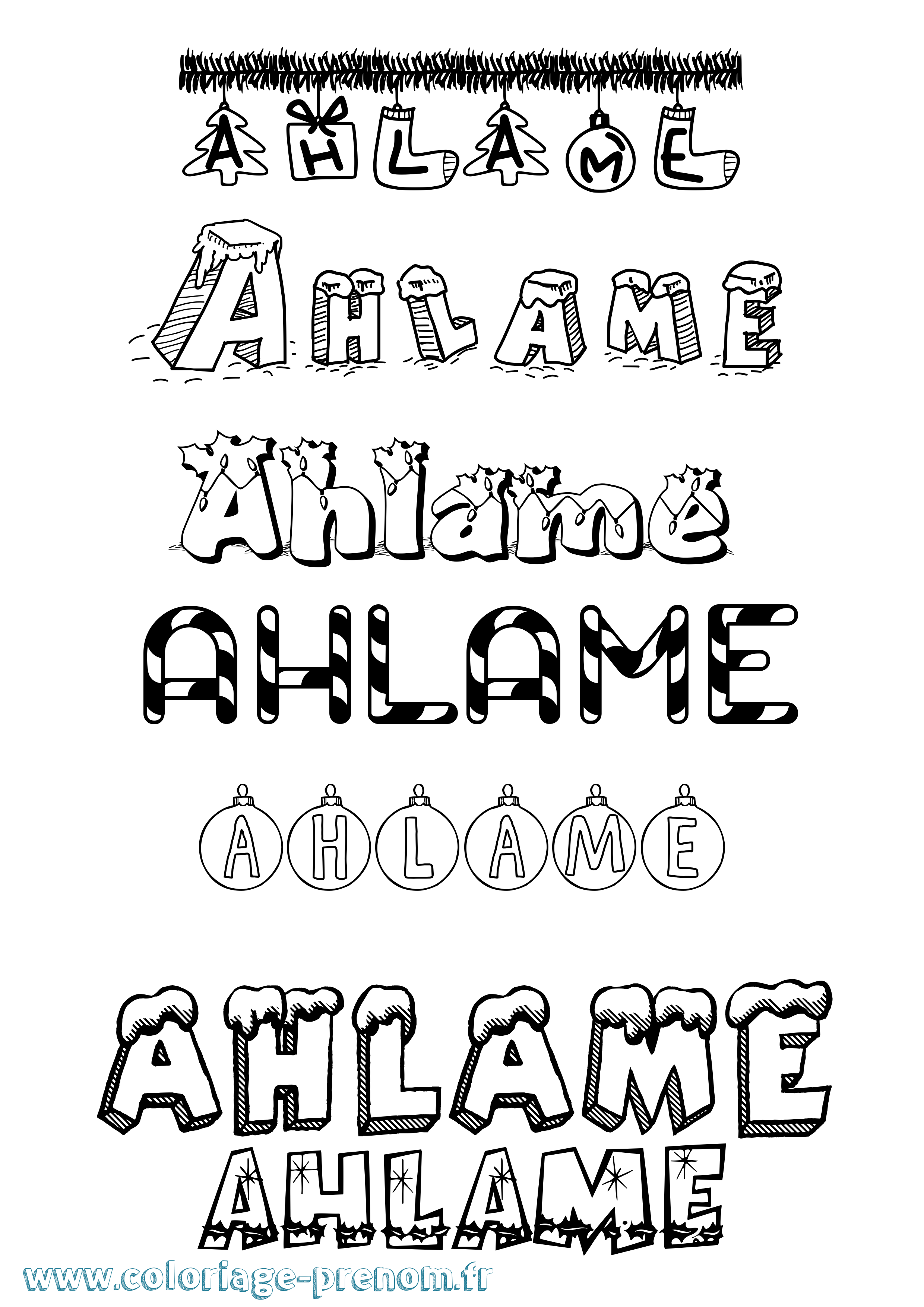 Coloriage prénom Ahlame Noël