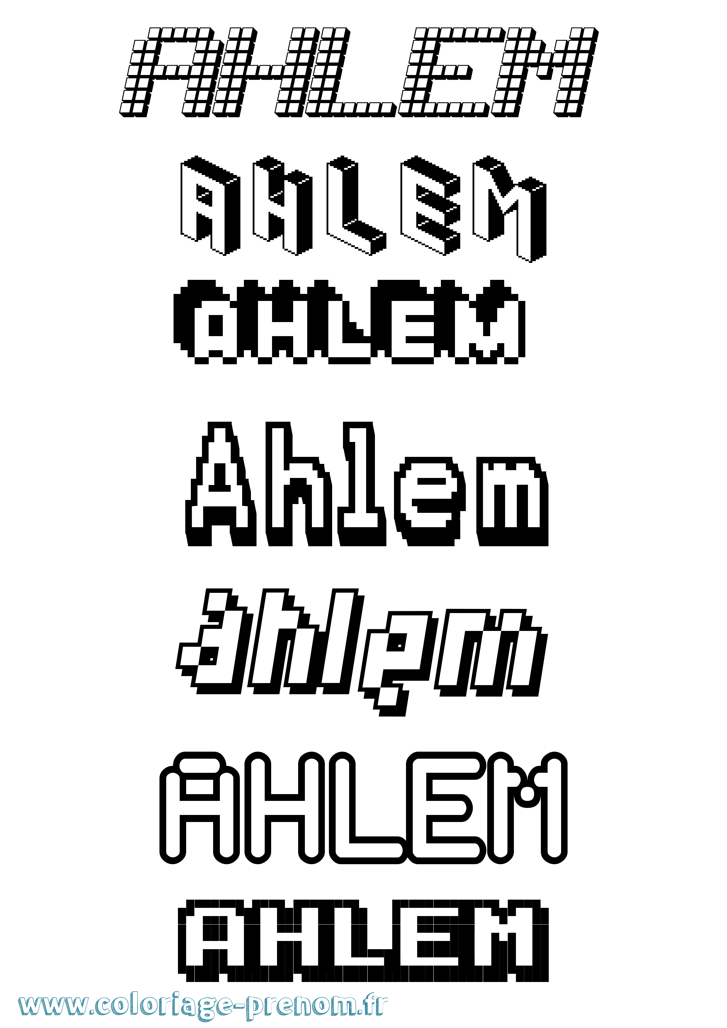 Coloriage prénom Ahlem Pixel