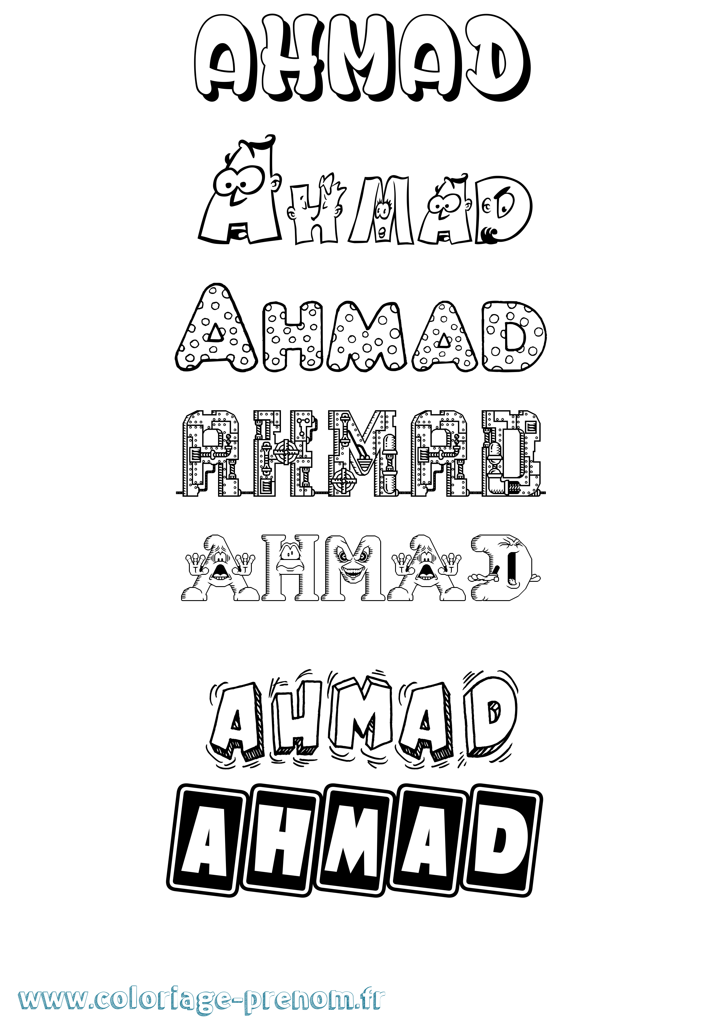 Coloriage prénom Ahmad Fun