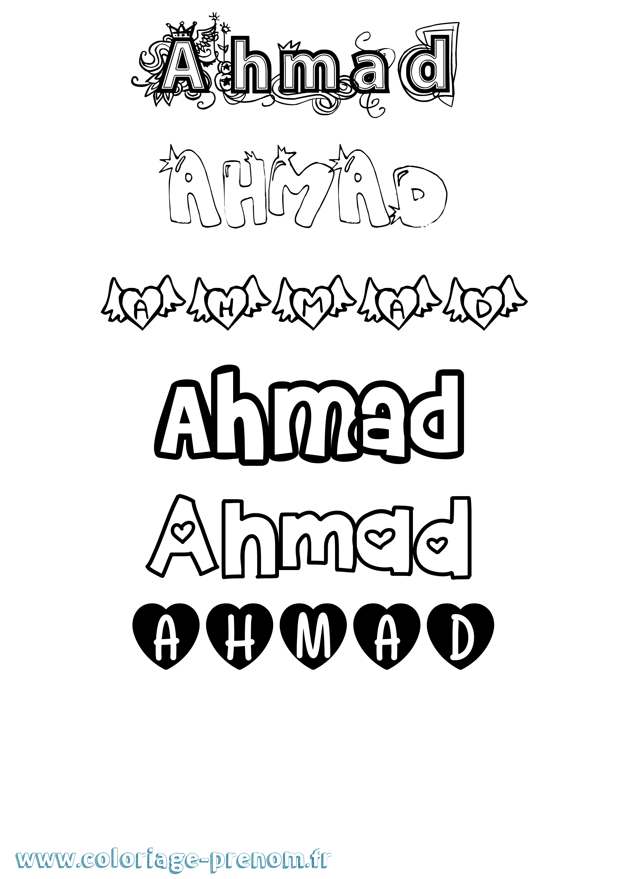 Coloriage prénom Ahmad Girly