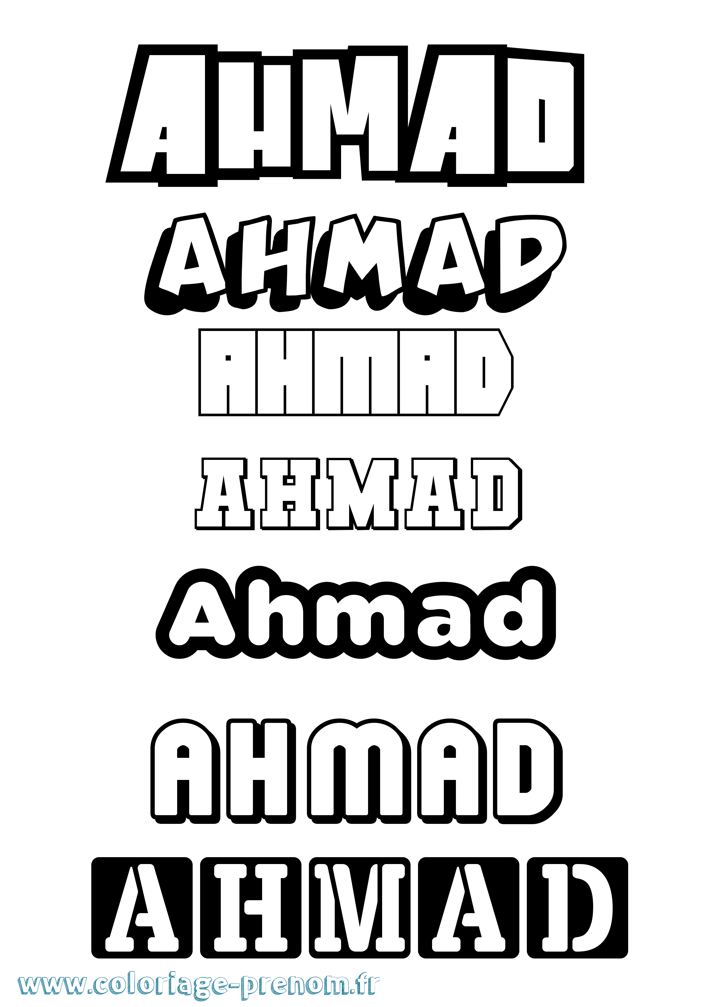 Coloriage prénom Ahmad Simple