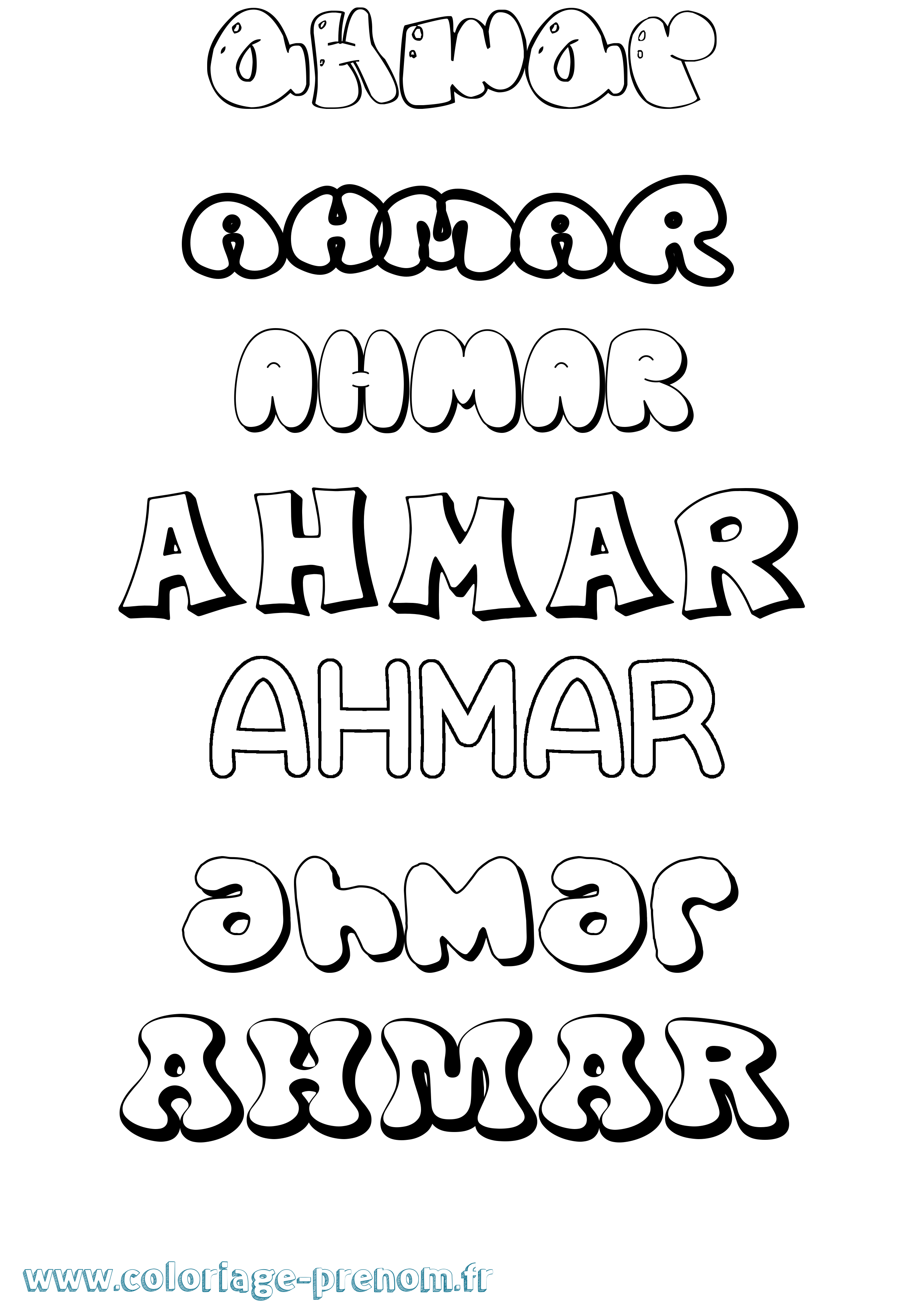 Coloriage prénom Ahmar Bubble
