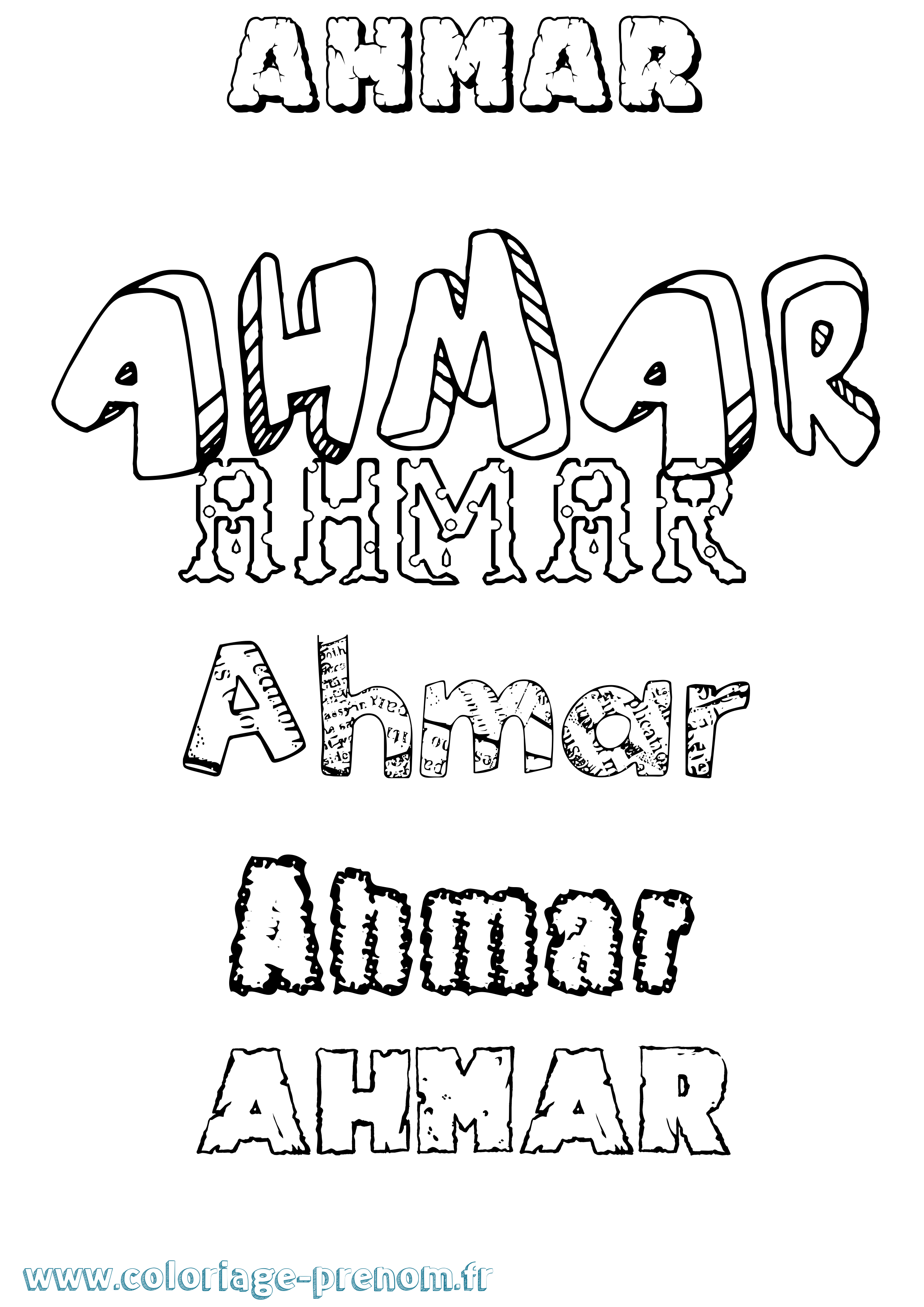 Coloriage prénom Ahmar Destructuré