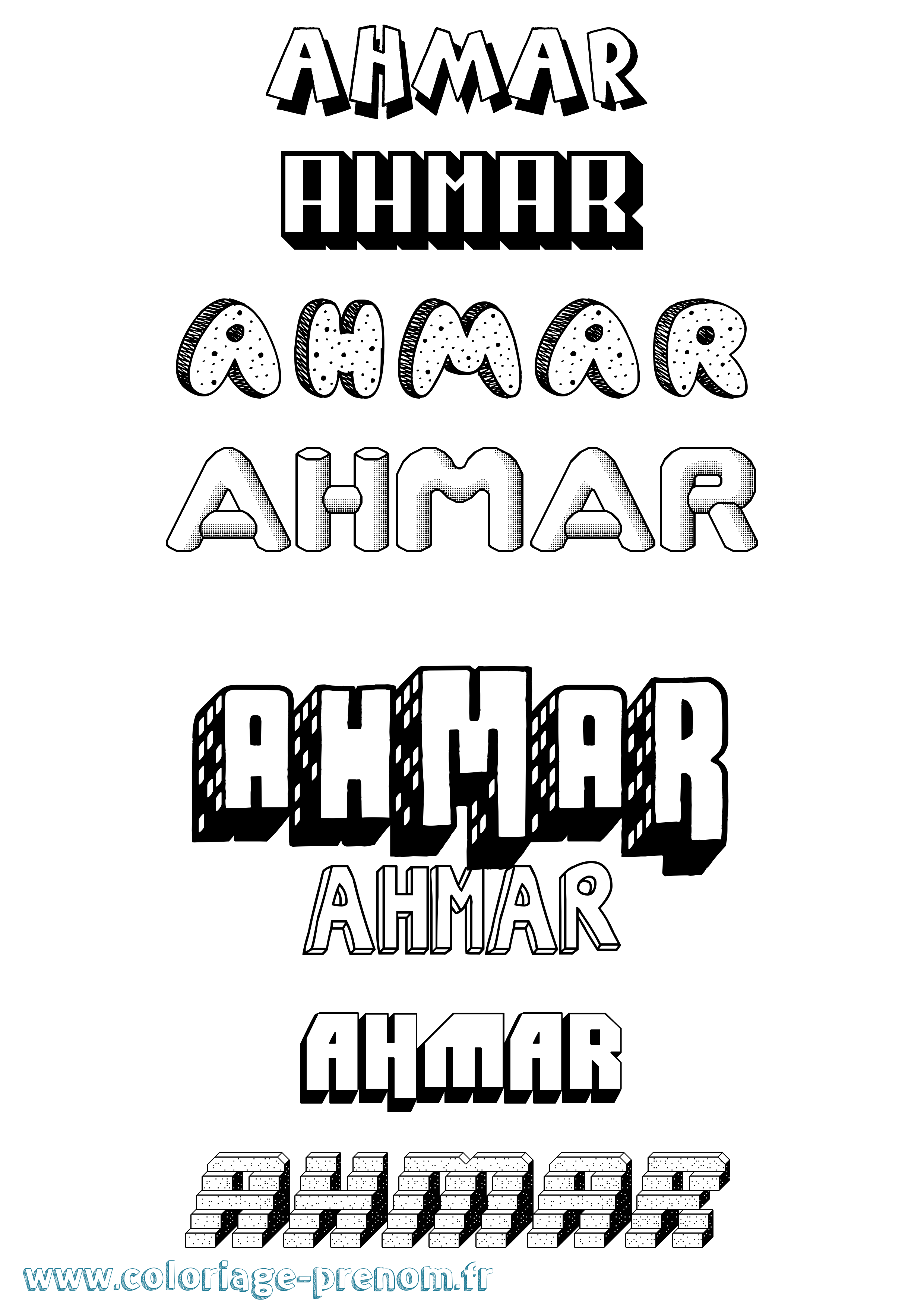 Coloriage Ahmar Effet 3D Coloriage prénom Ahmar Effet 3D
