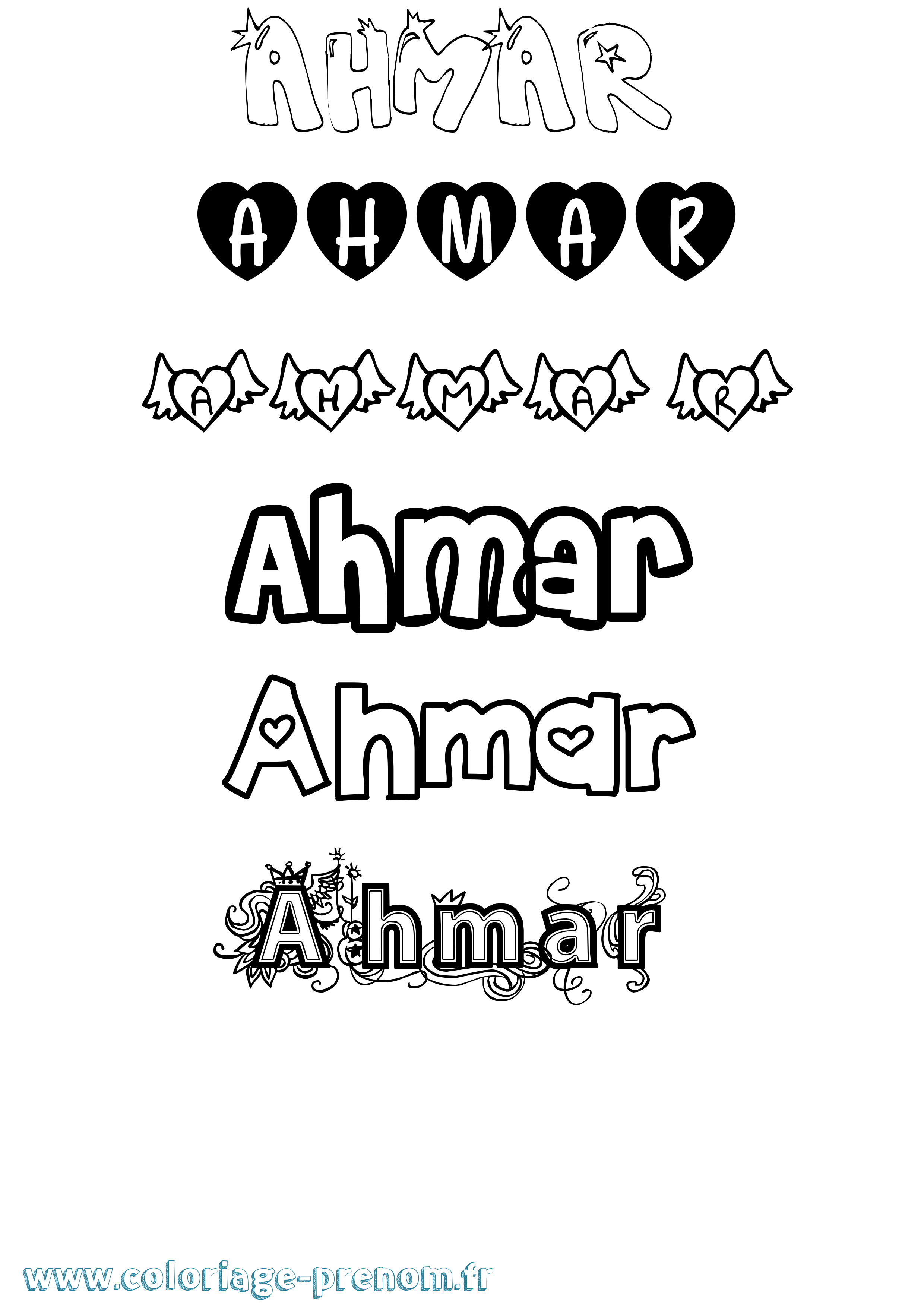 Coloriage prénom Ahmar Girly