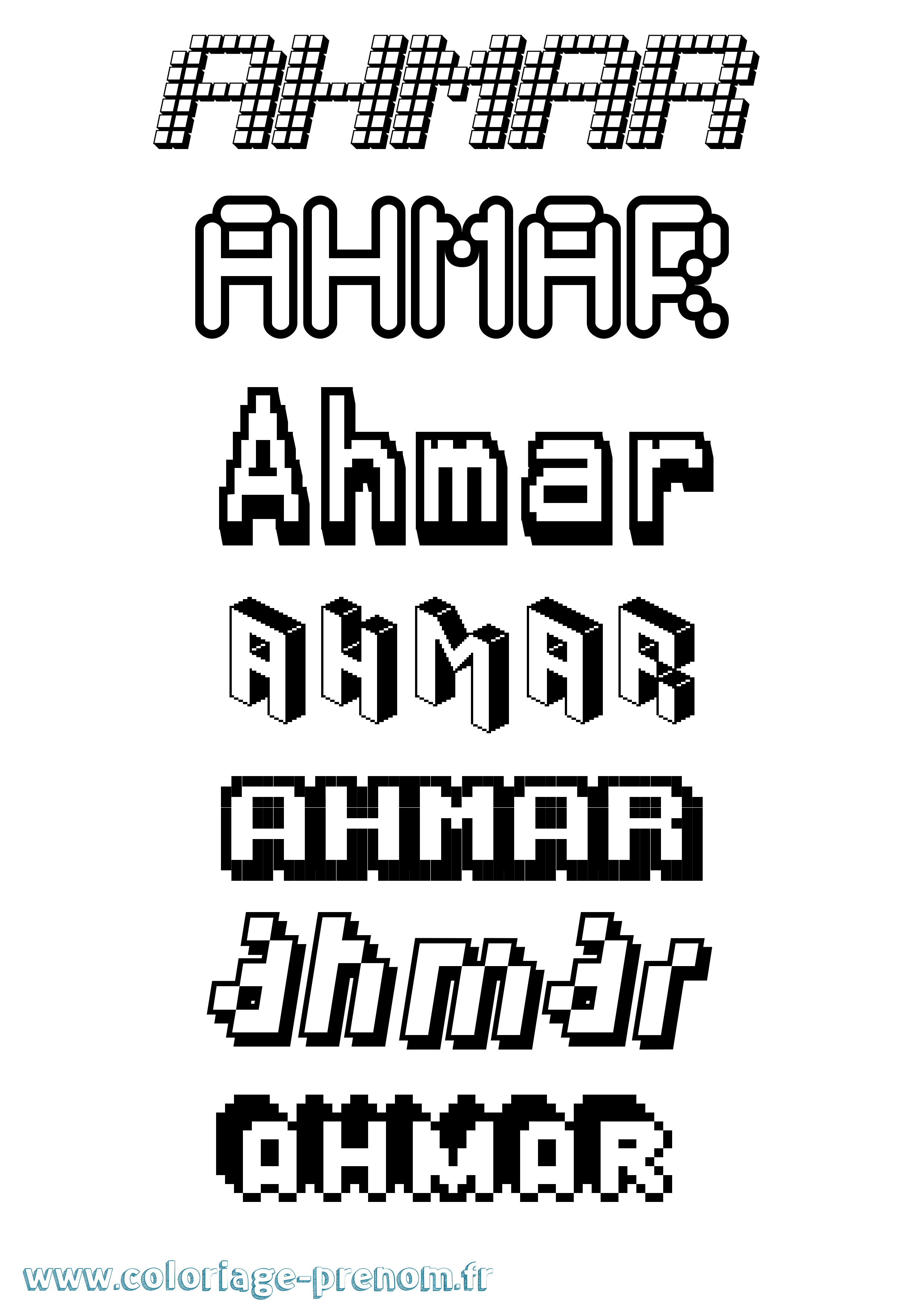 Coloriage prénom Ahmar Pixel