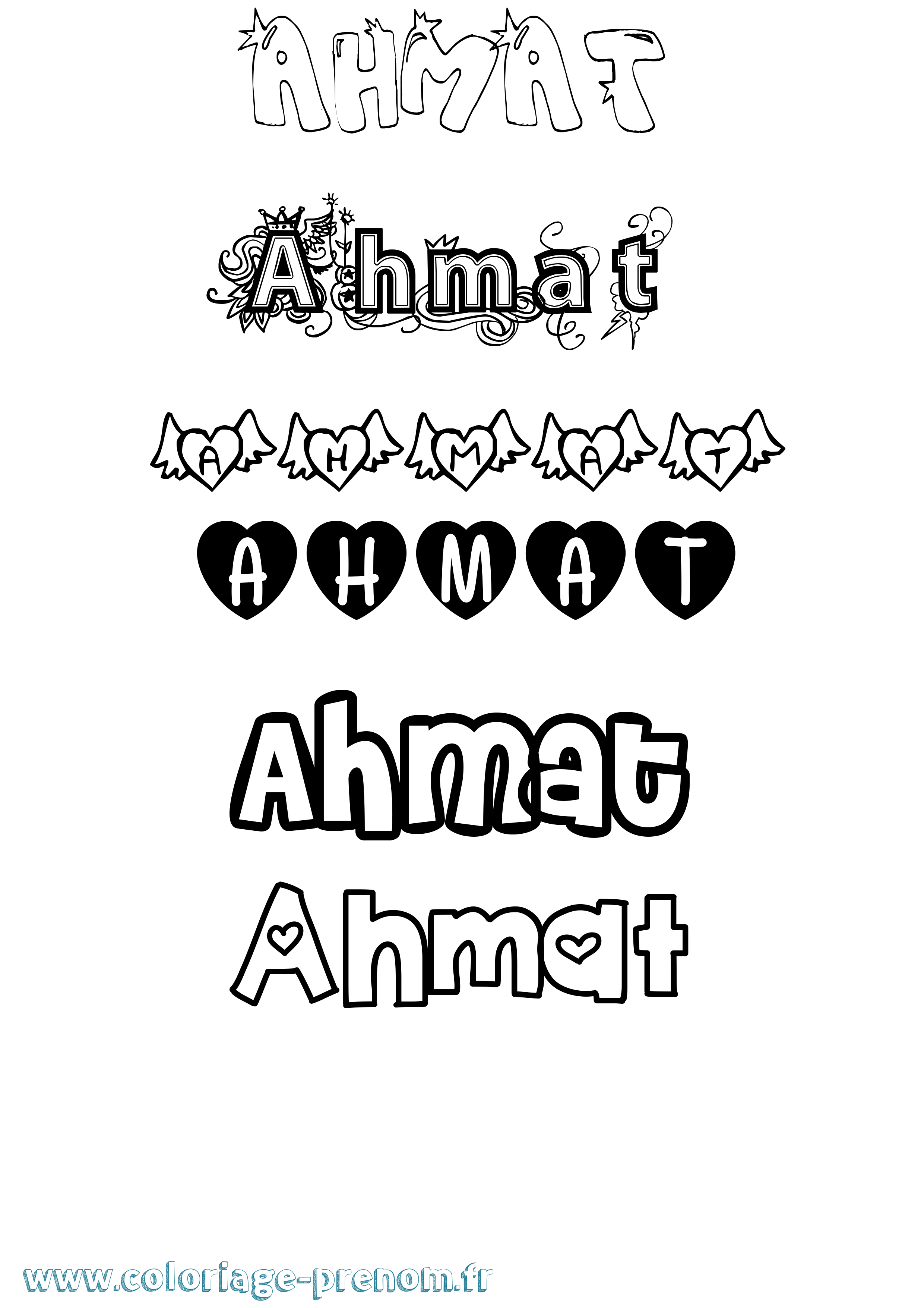 Coloriage prénom Ahmat Girly