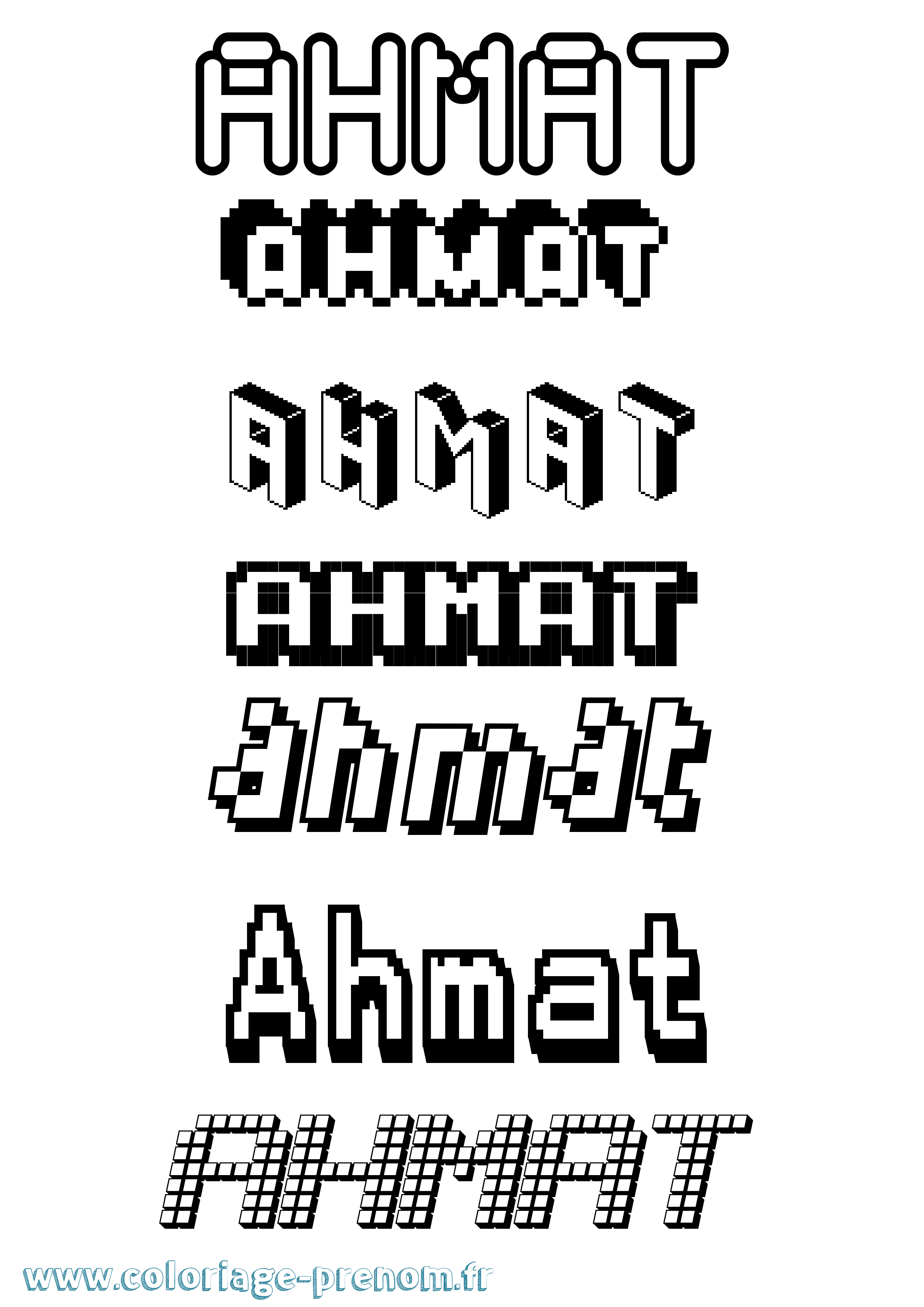 Coloriage prénom Ahmat Pixel