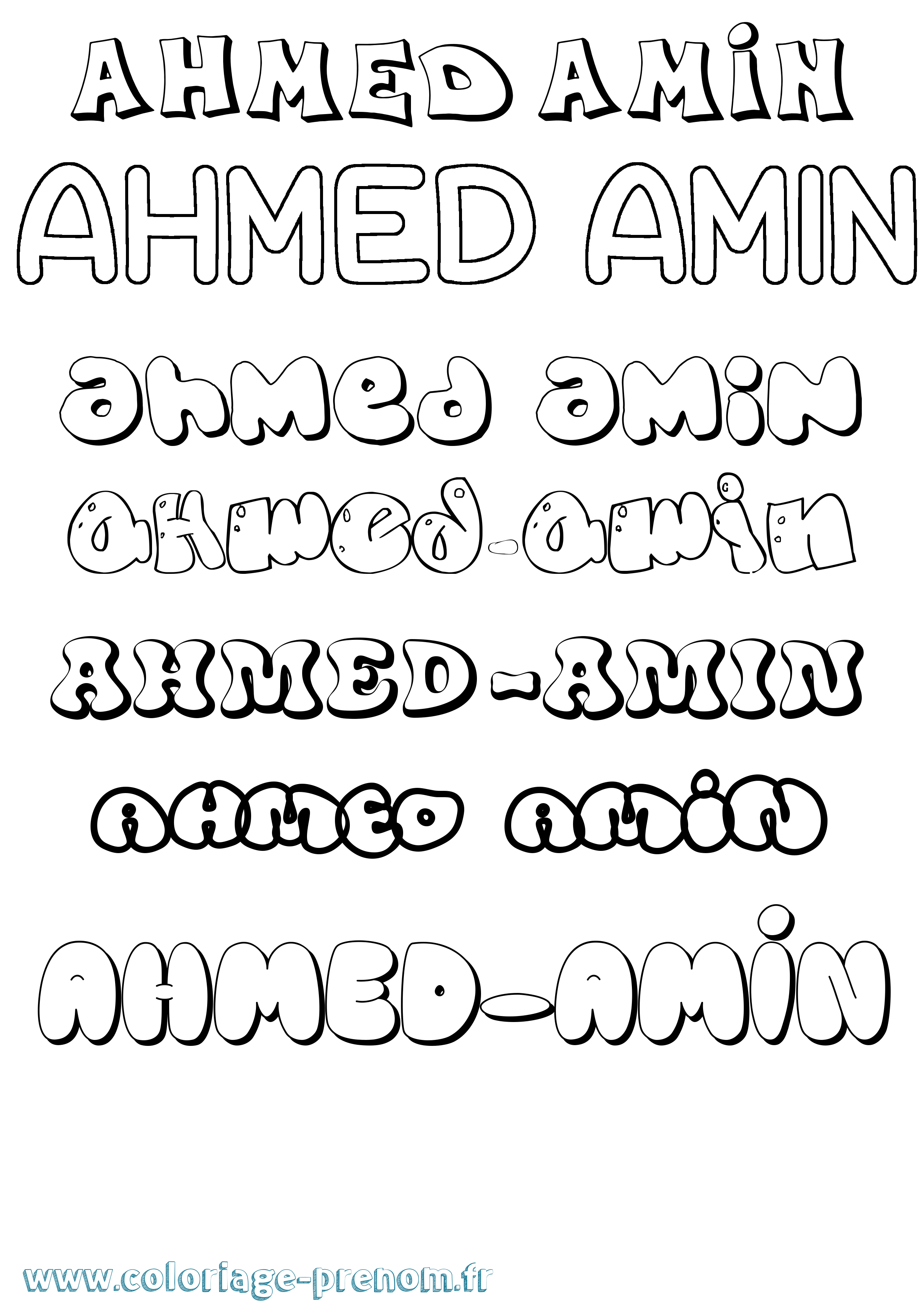 Coloriage prénom Ahmed-Amin Bubble