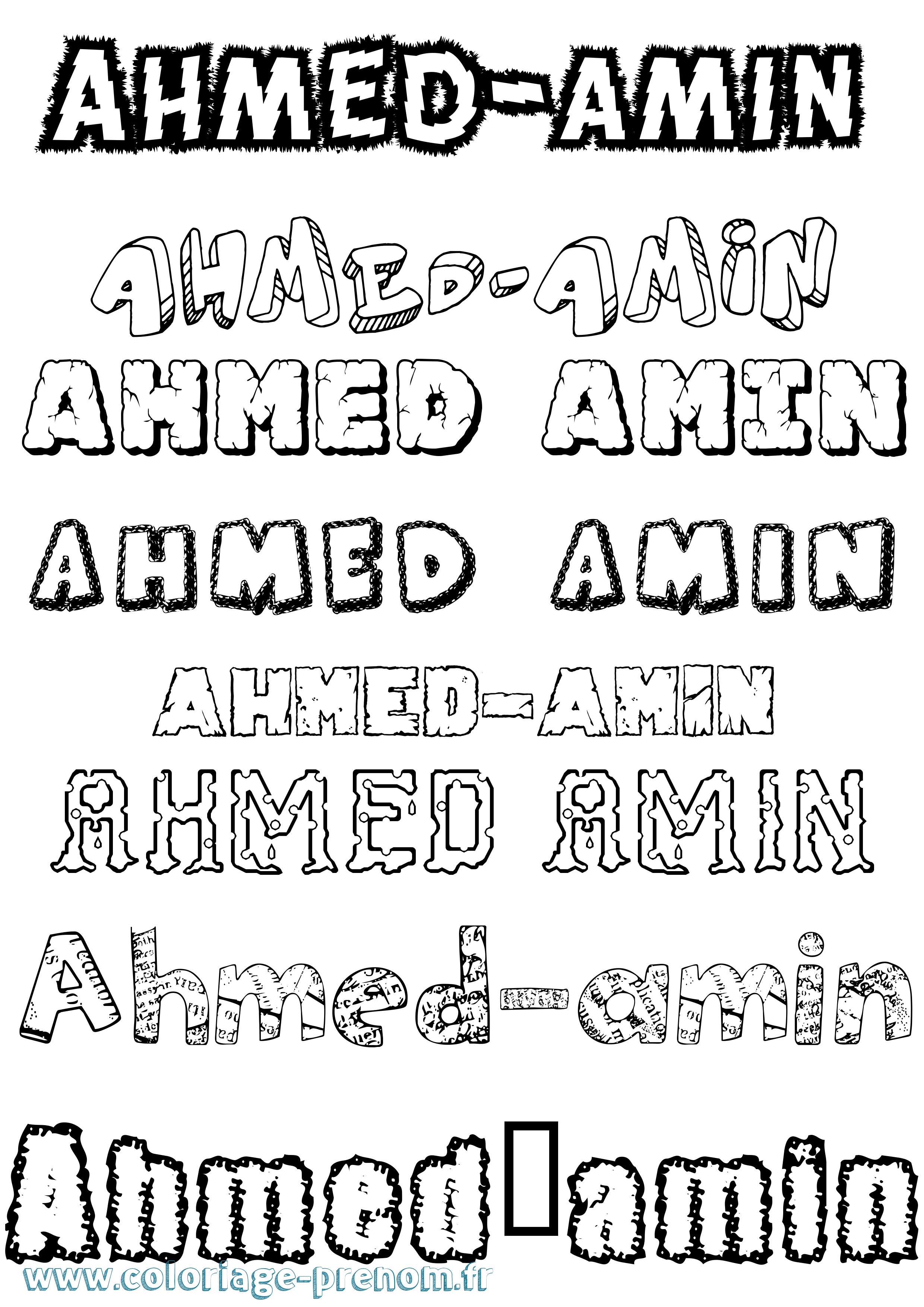 Coloriage prénom Ahmed-Amin Destructuré