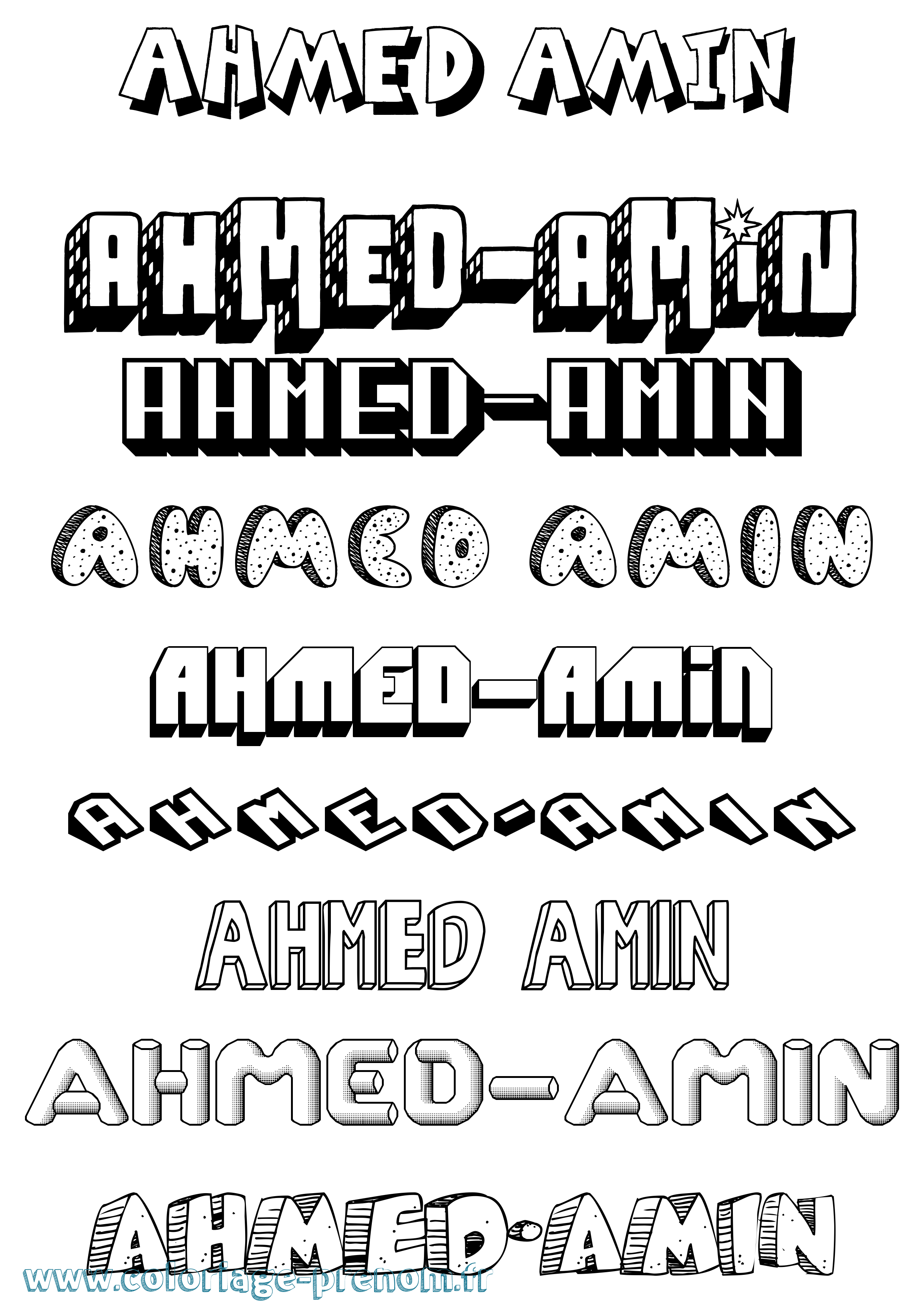 Coloriage prénom Ahmed-Amin Effet 3D