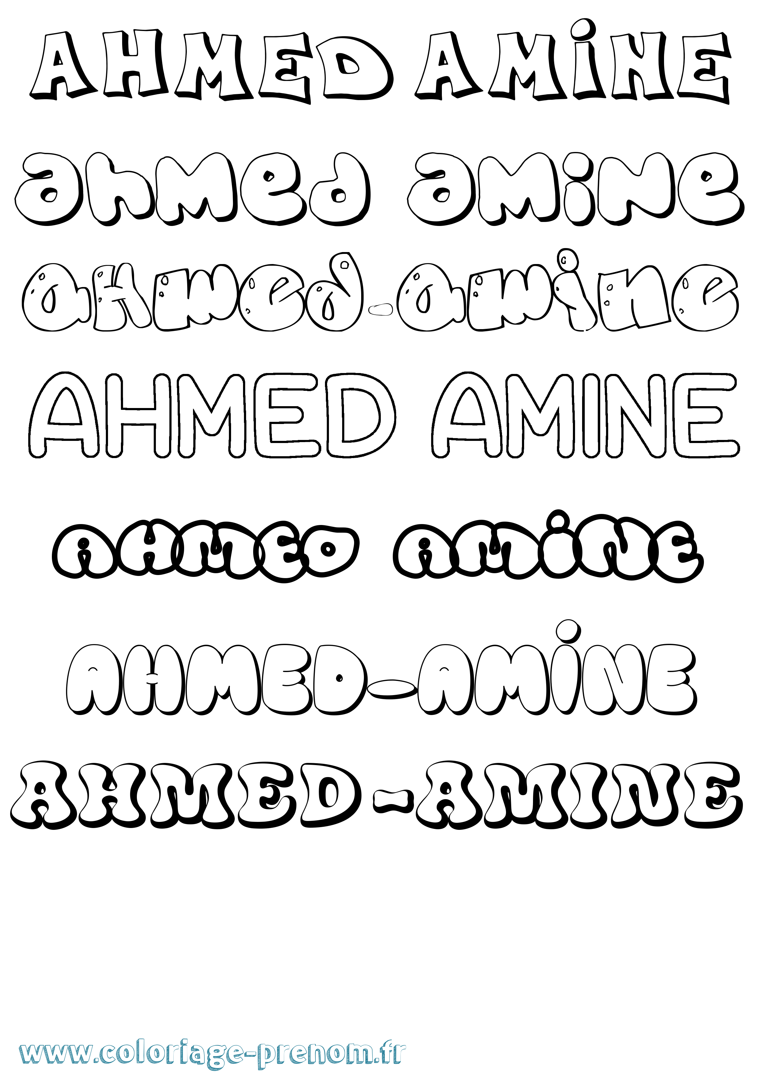 Coloriage prénom Ahmed-Amine Bubble