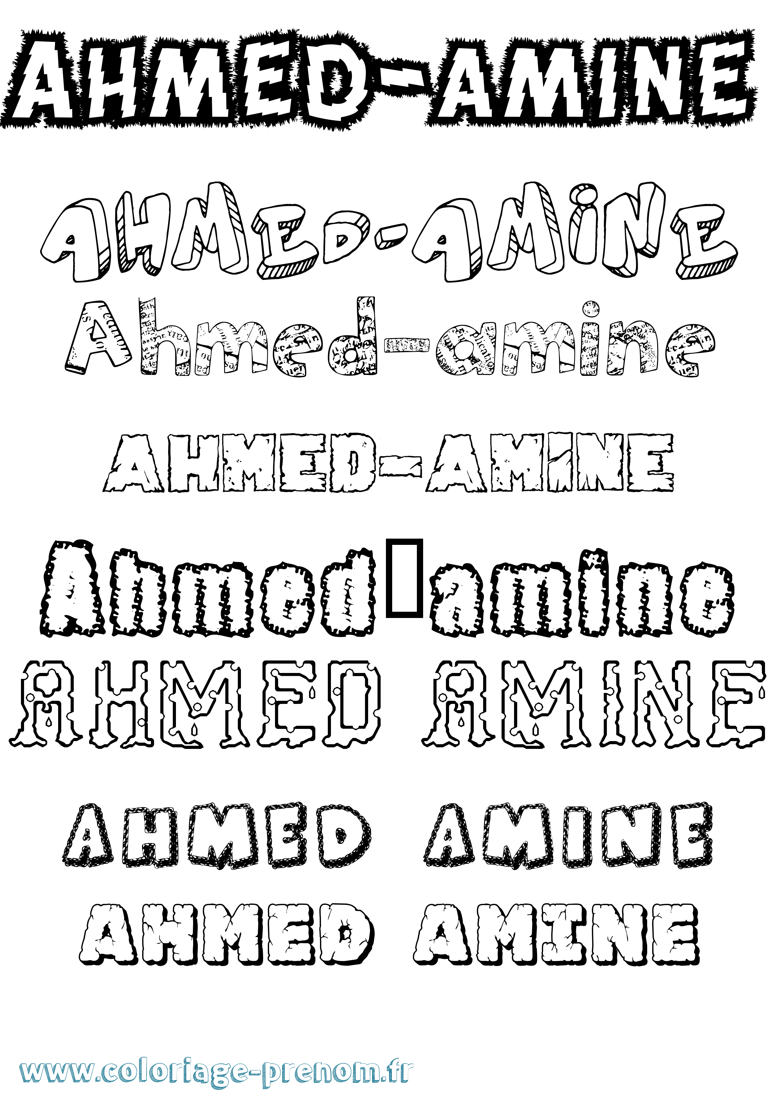 Coloriage prénom Ahmed-Amine Destructuré