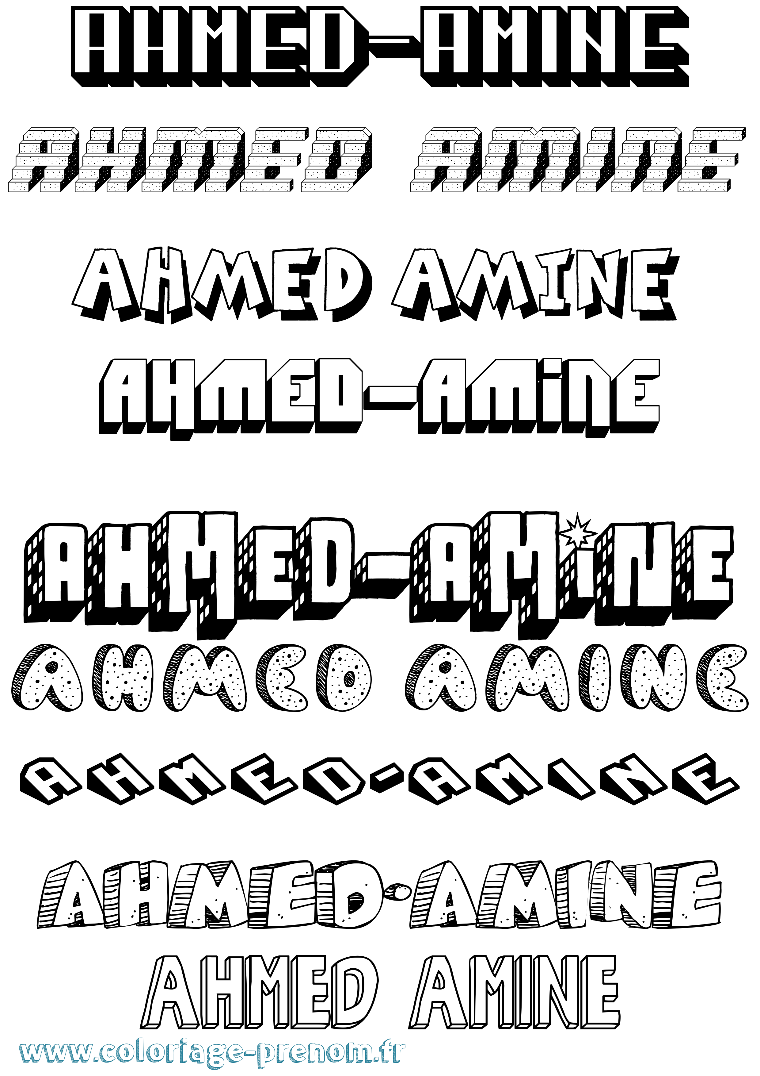 Coloriage prénom Ahmed-Amine Effet 3D