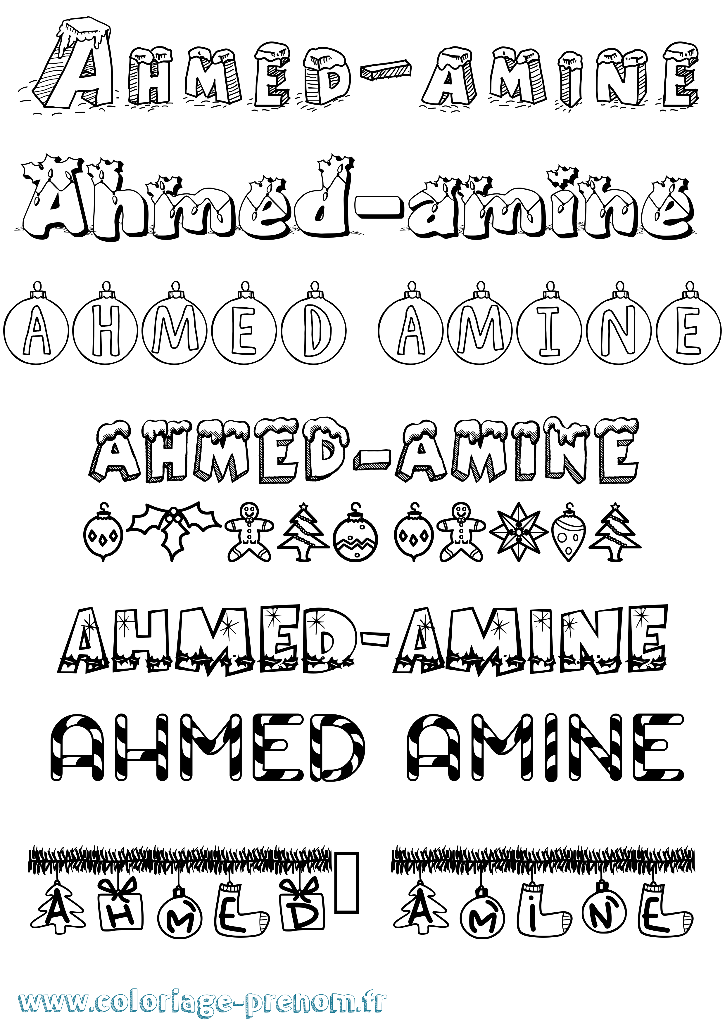 Coloriage prénom Ahmed-Amine Noël