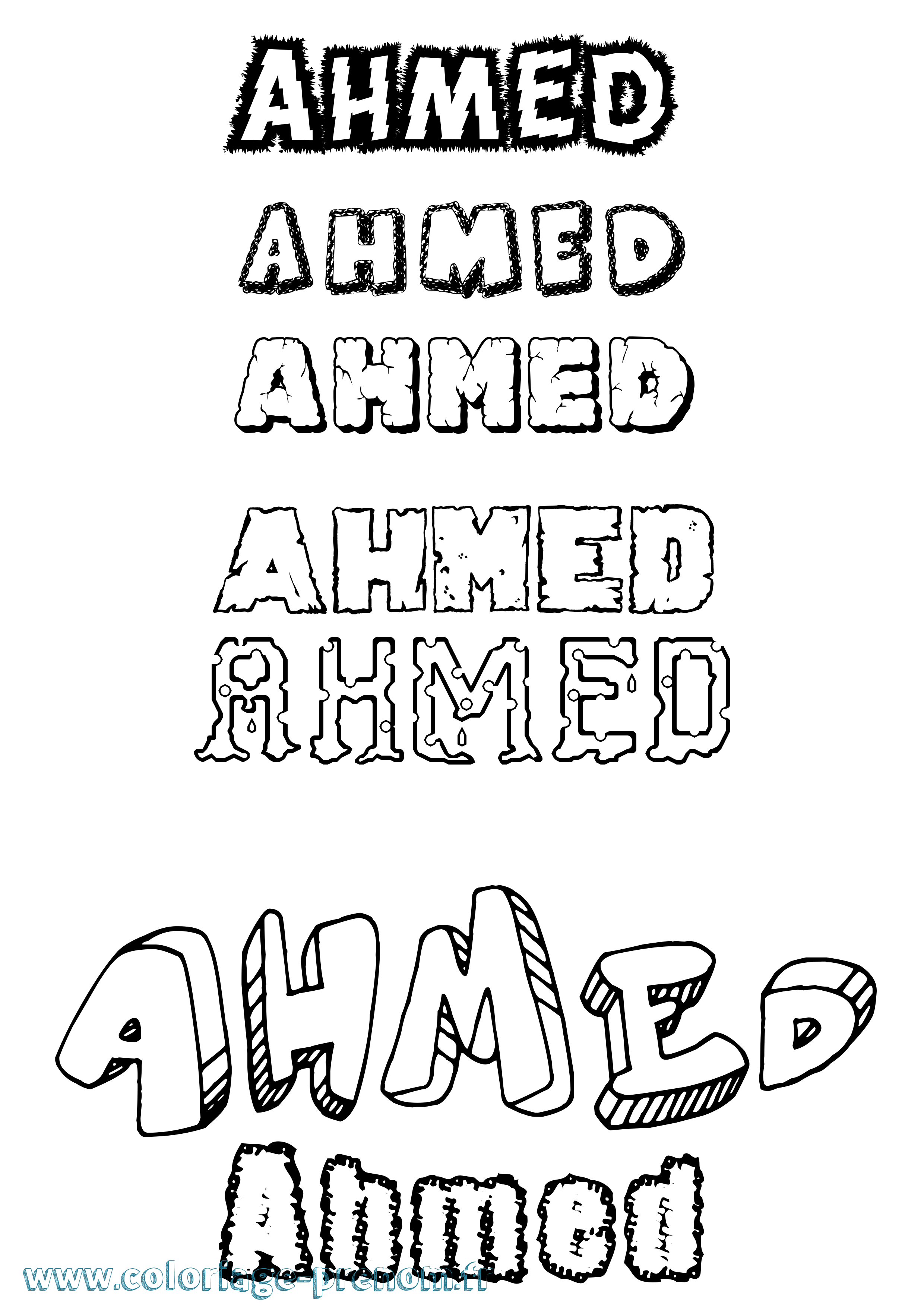 Coloriage prénom Ahmed Destructuré
