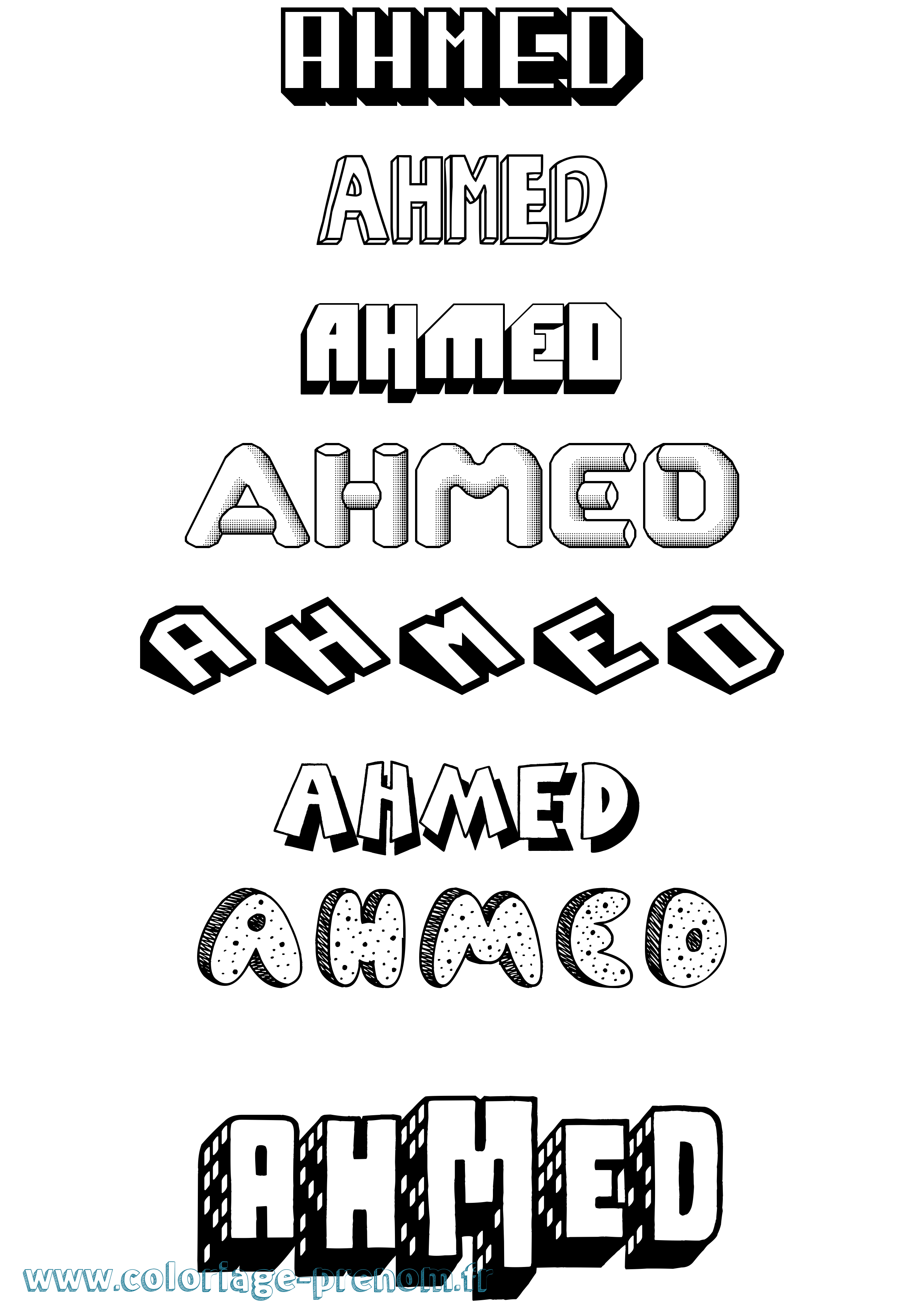 Coloriage prénom Ahmed Effet 3D