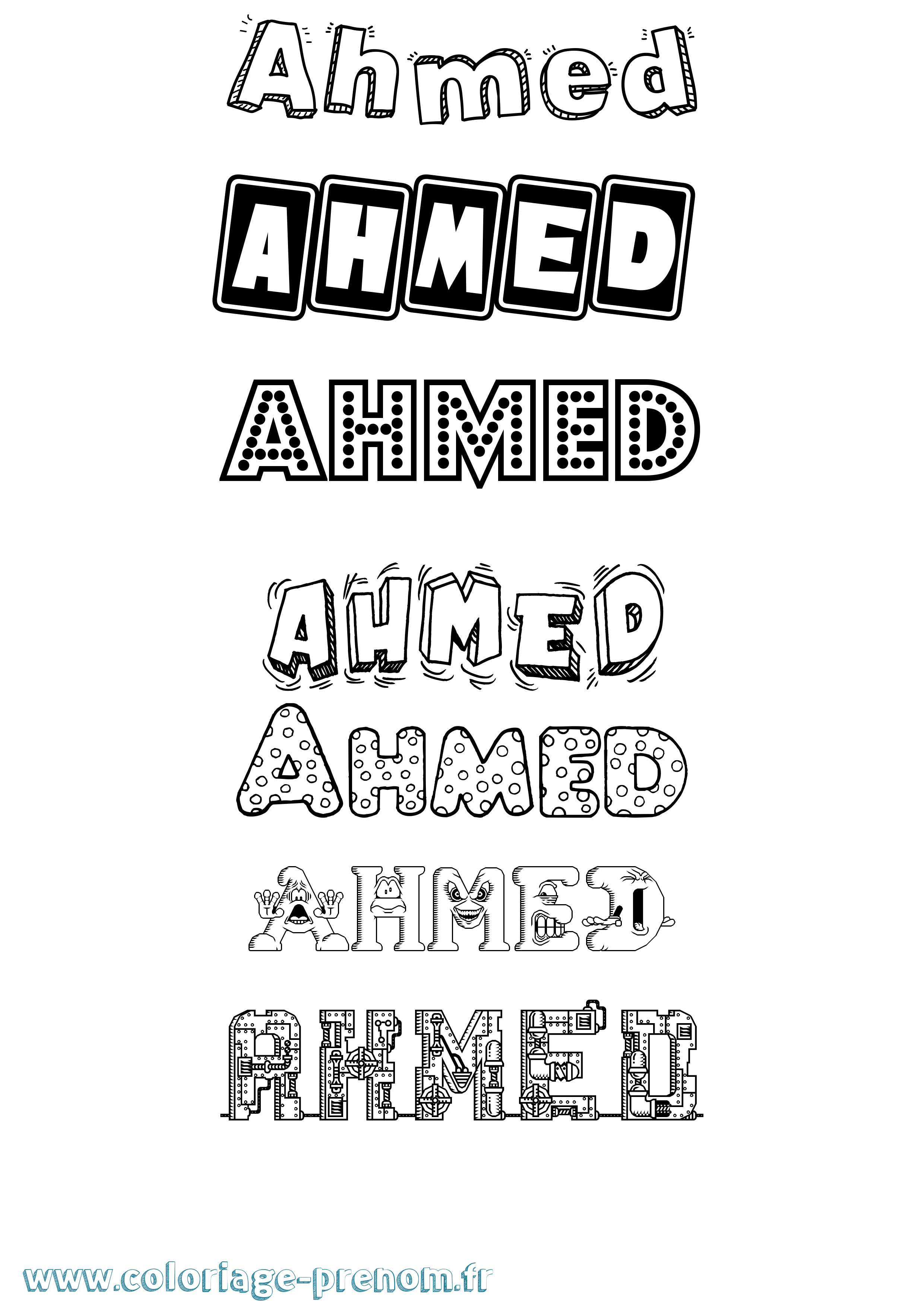 Coloriage prénom Ahmed Fun