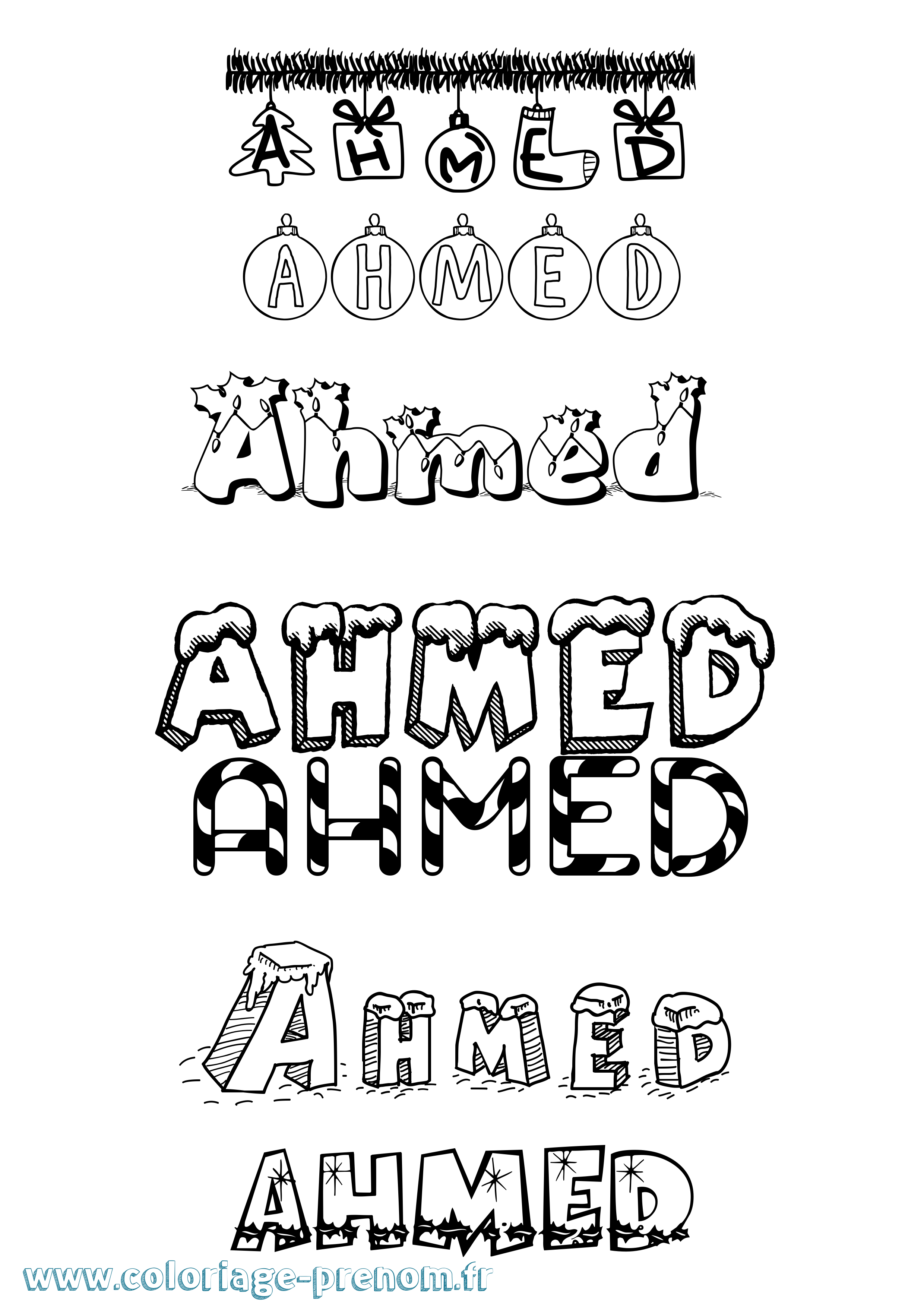 Coloriage prénom Ahmed Noël