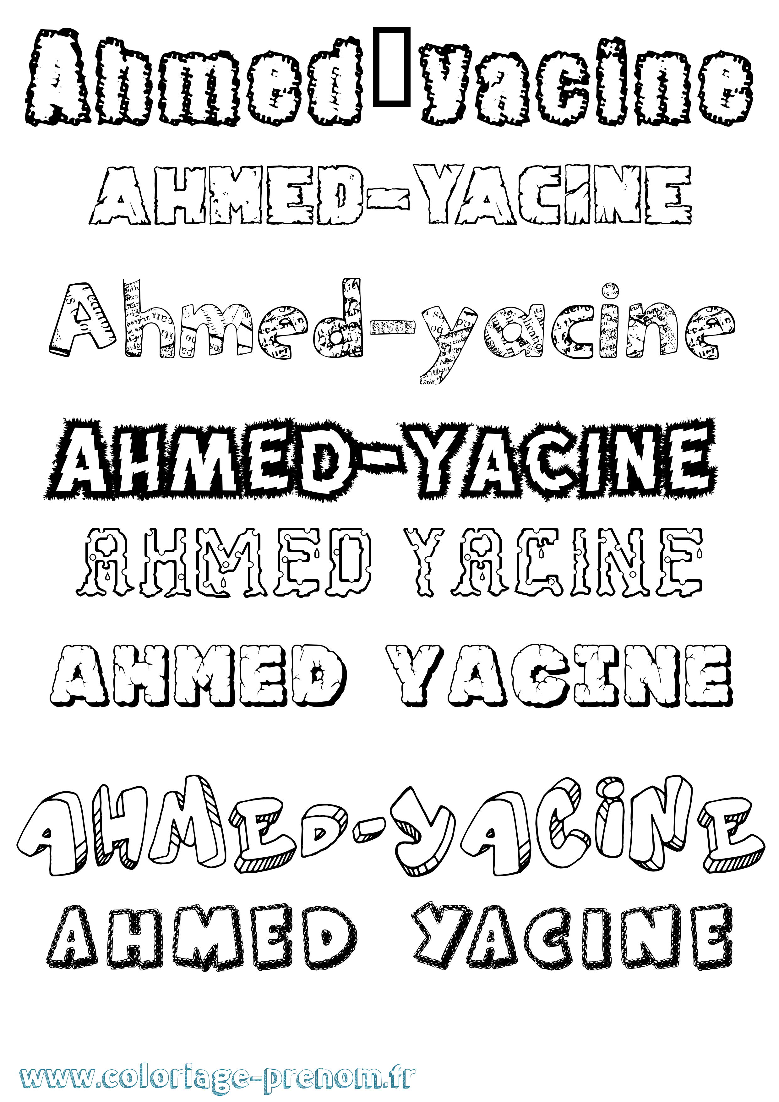Coloriage prénom Ahmed-Yacine Destructuré
