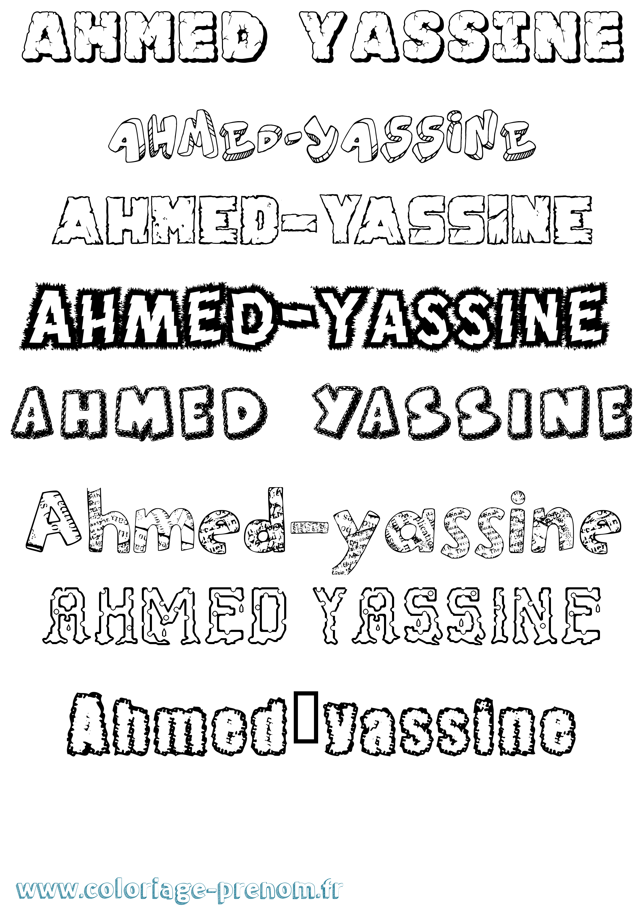 Coloriage prénom Ahmed-Yassine Destructuré