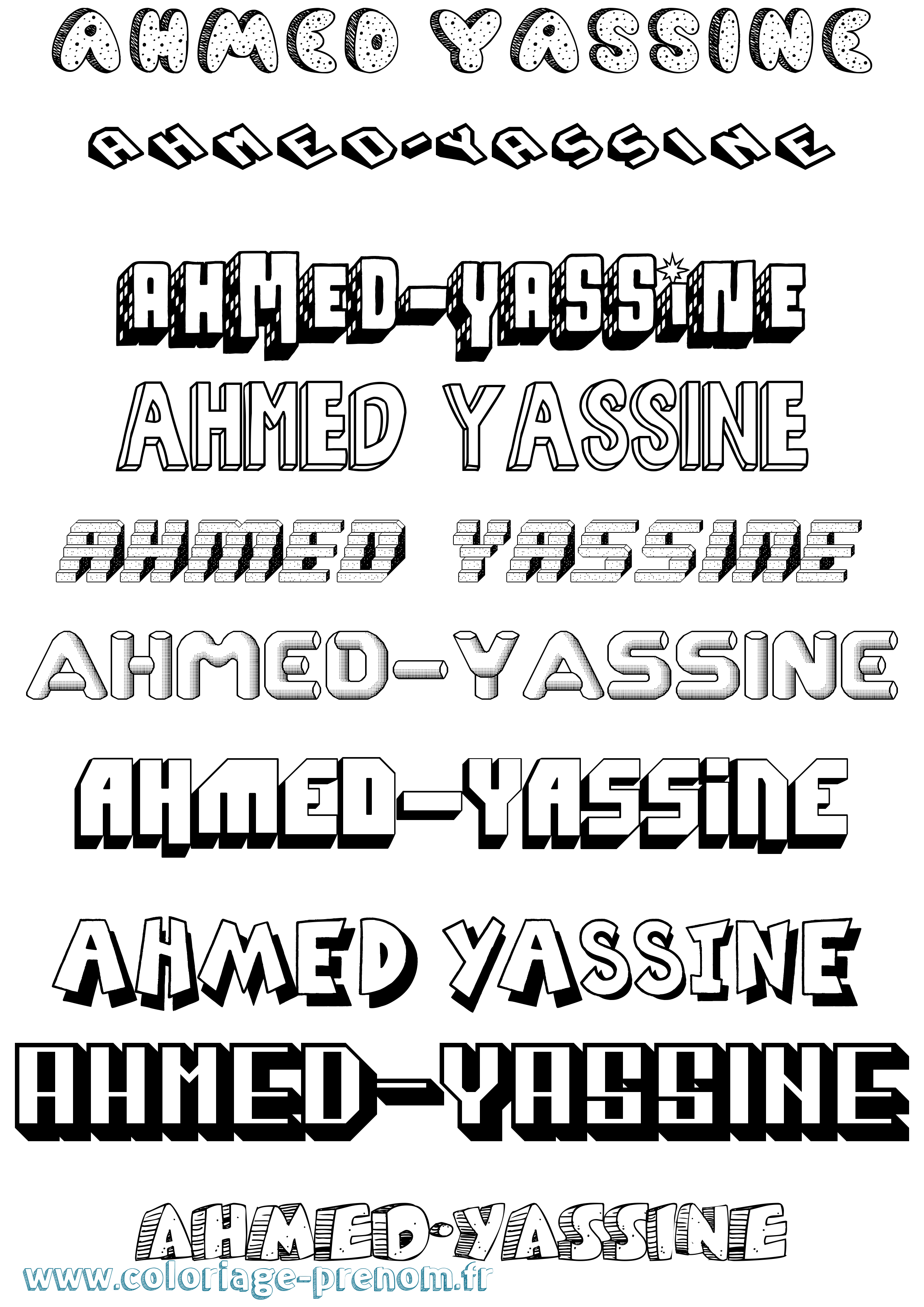 Coloriage prénom Ahmed-Yassine Effet 3D