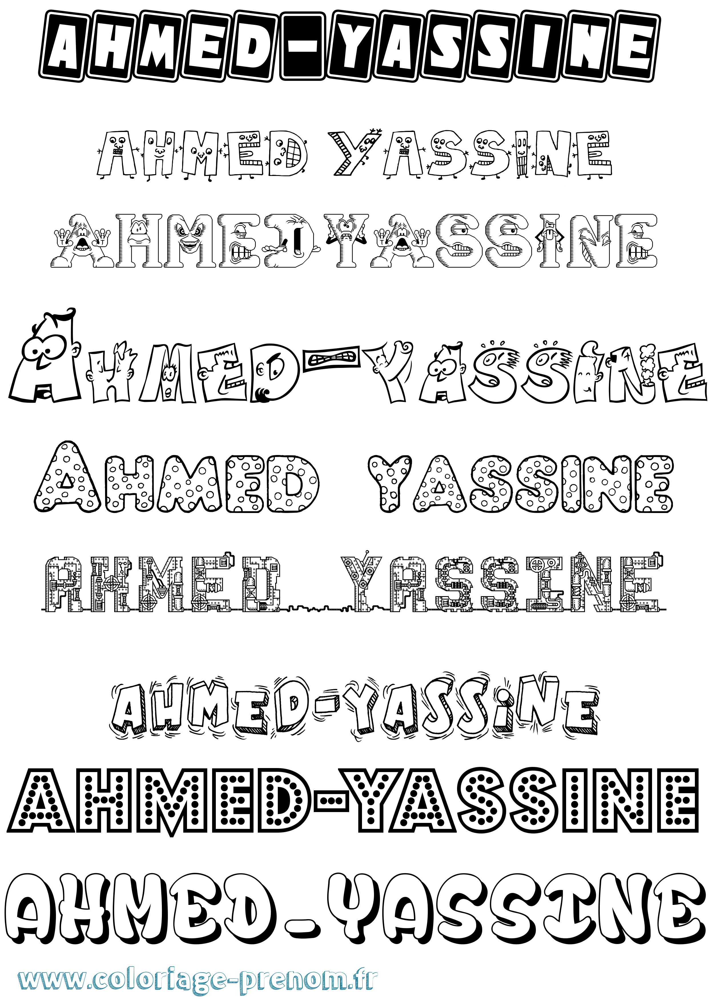 Coloriage prénom Ahmed-Yassine Fun