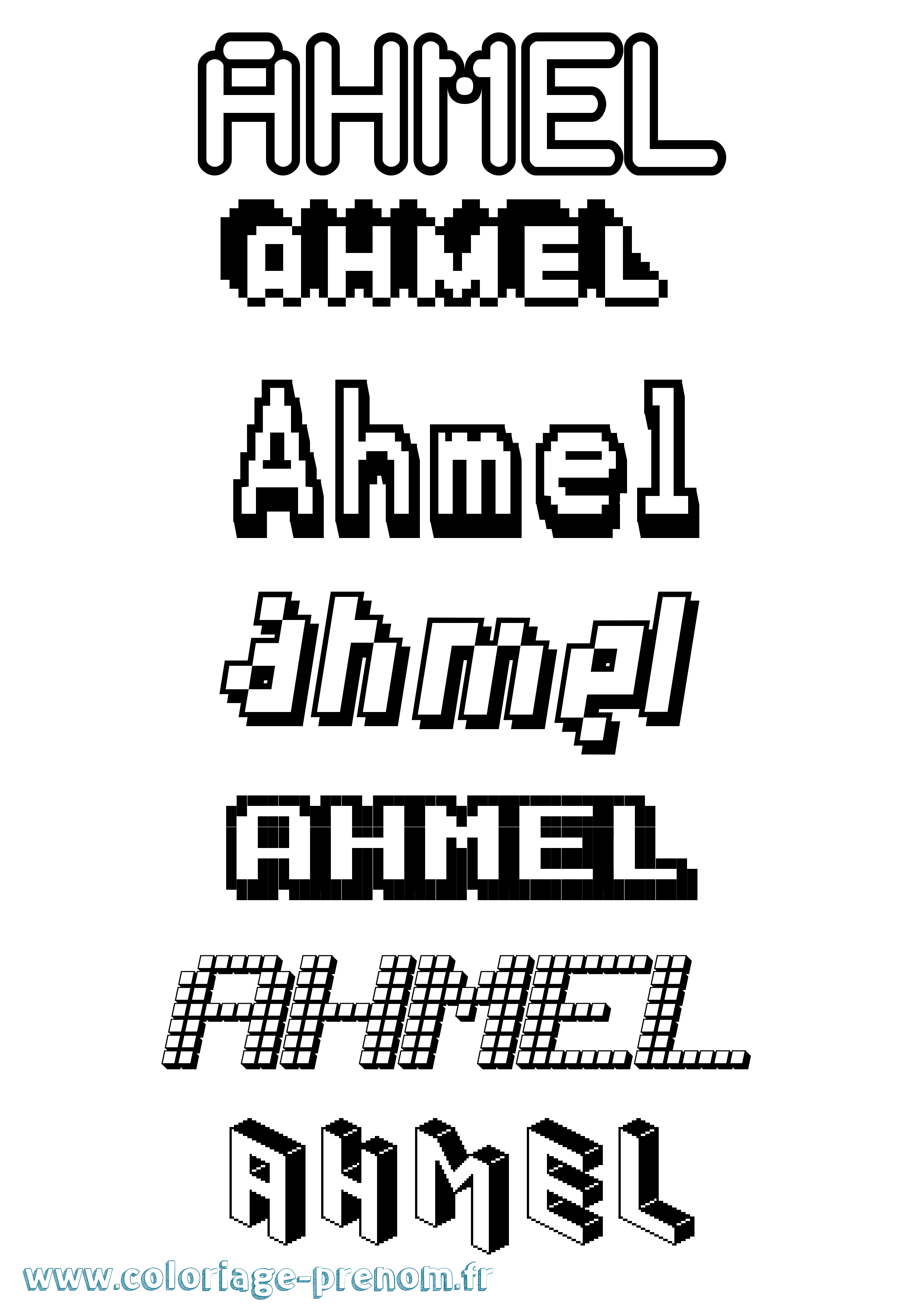 Coloriage prénom Ahmel Pixel