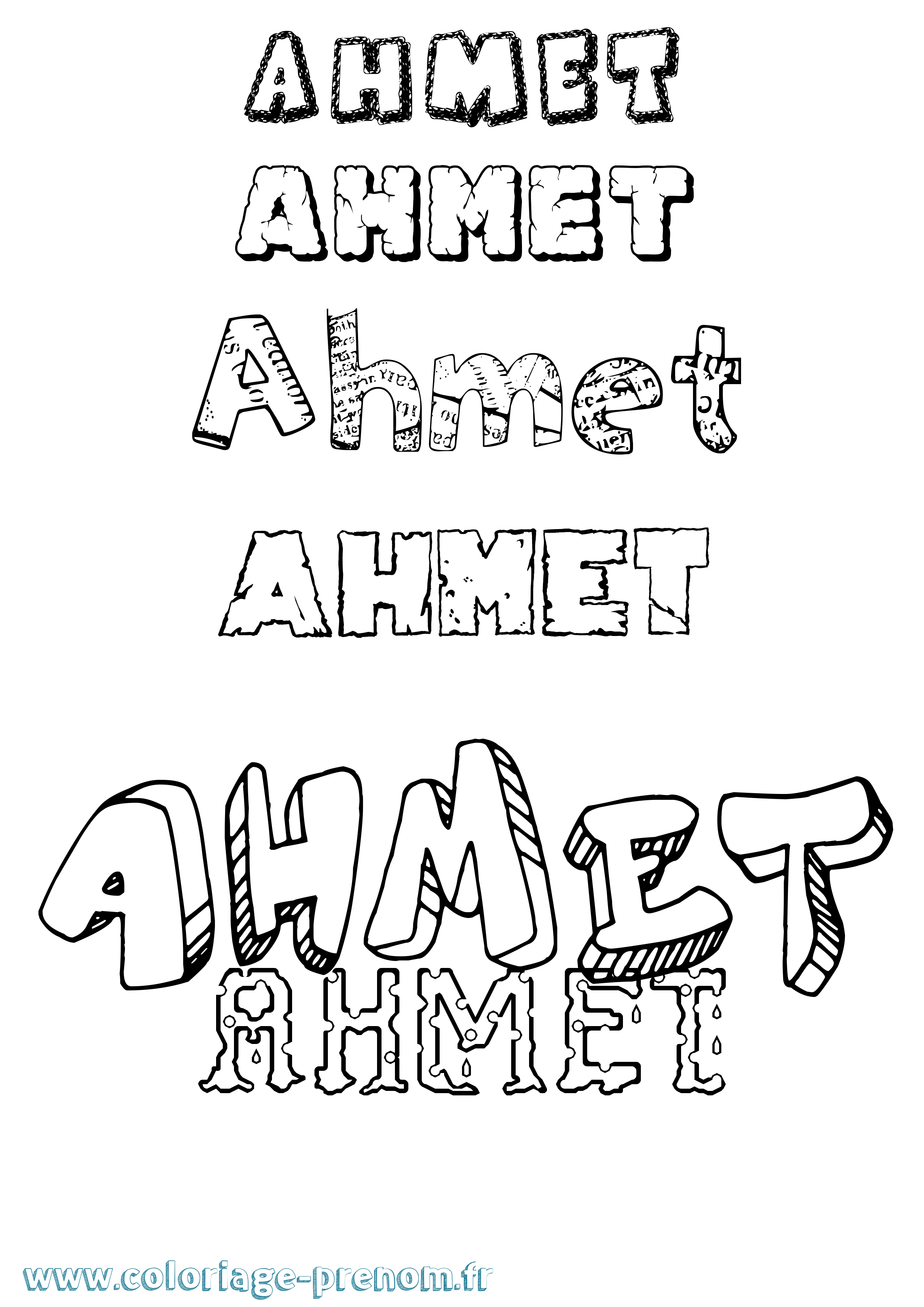 Coloriage prénom Ahmet Destructuré
