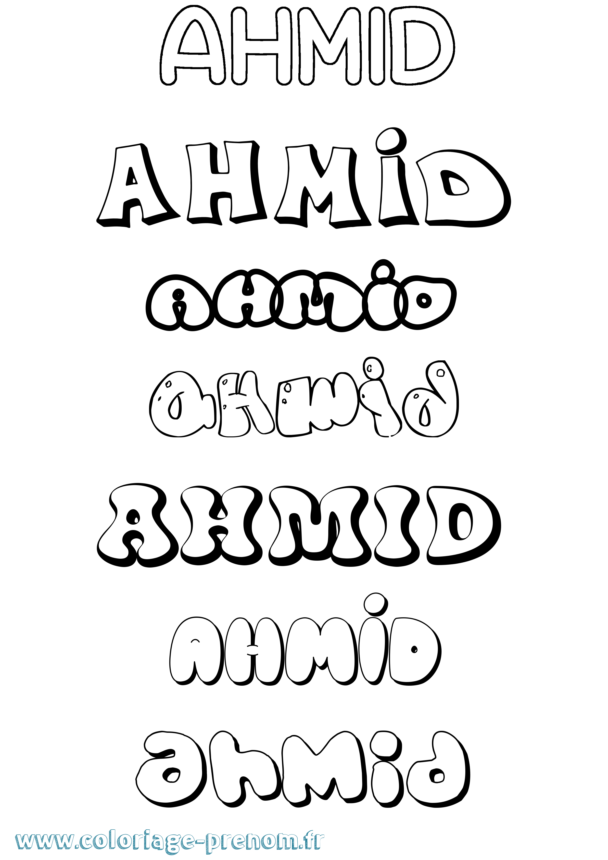 Coloriage prénom Ahmid Bubble