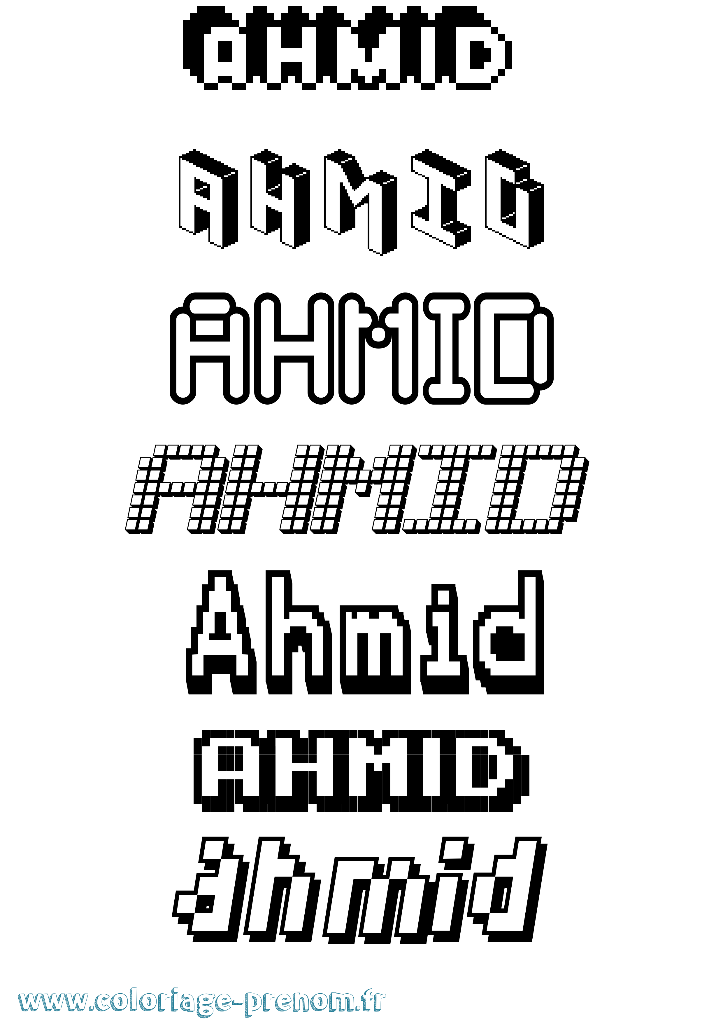Coloriage prénom Ahmid Pixel