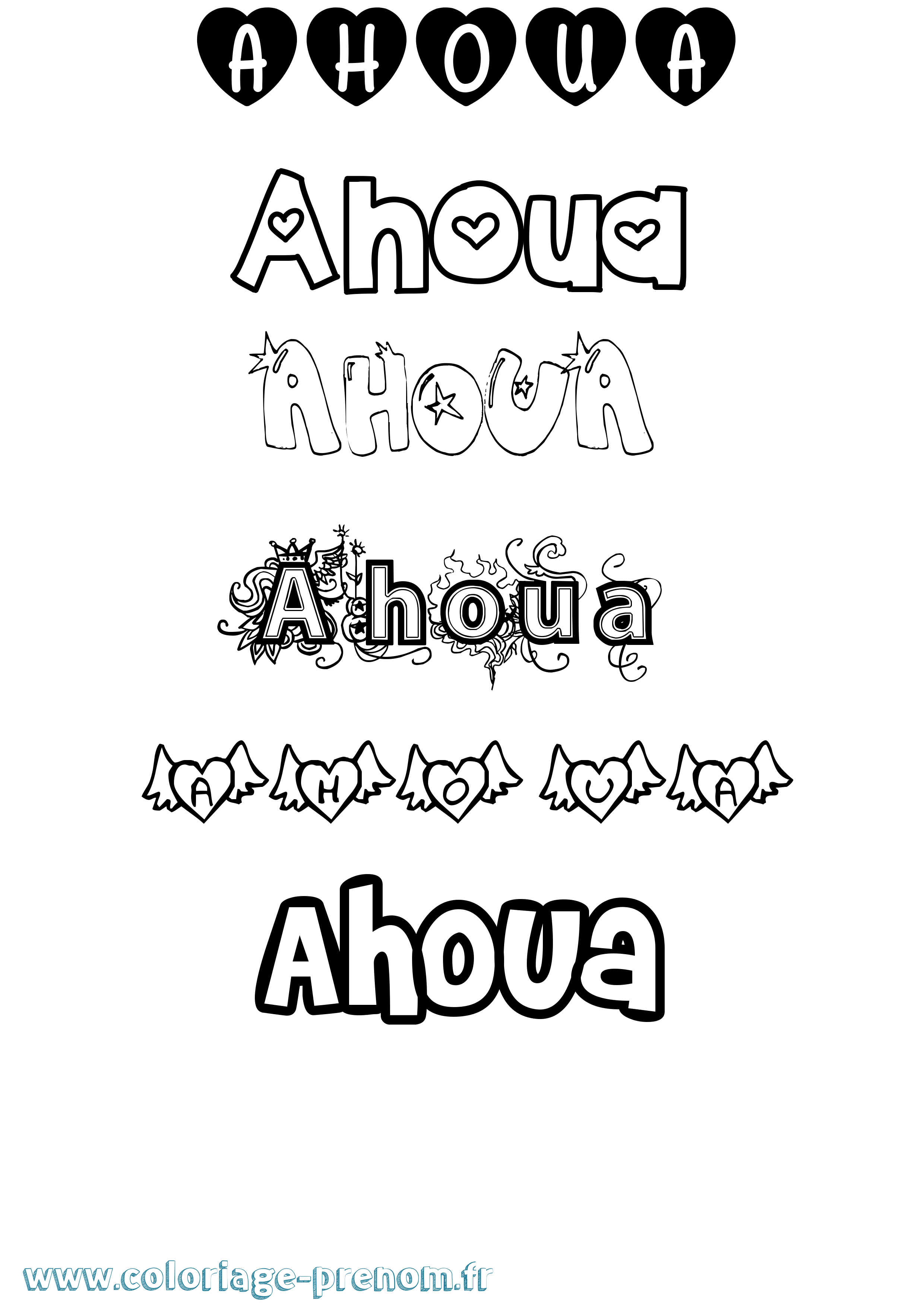Coloriage Ahoua Girly Coloriage prénom Ahoua Girly