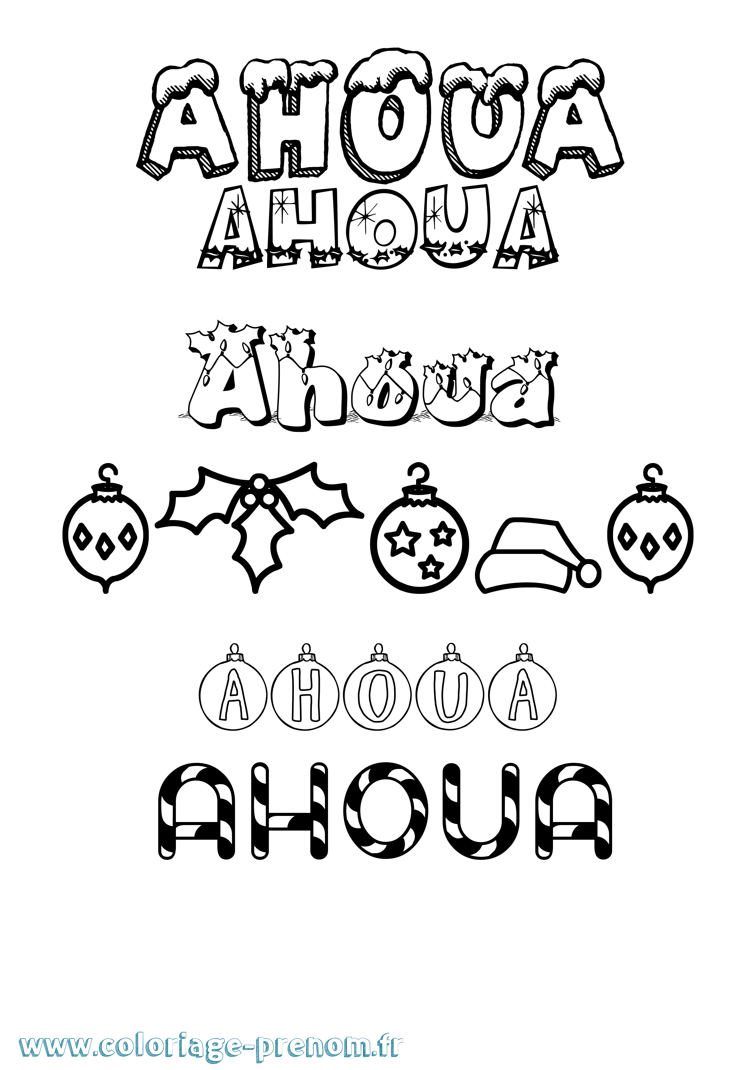 Coloriage Ahoua Noël Coloriage prénom Ahoua Noël